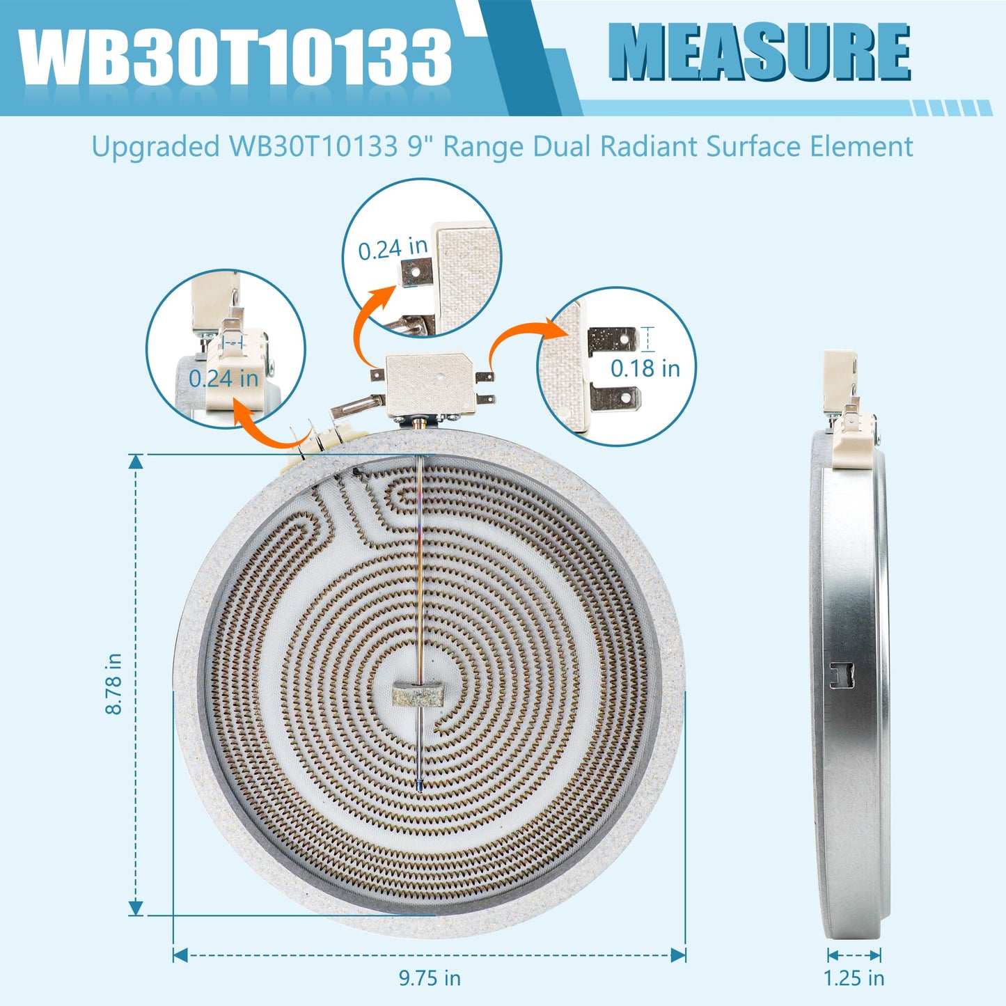 Upgraded WB30T10133 9 inch Dual Radiant Surface Element, Compatible with Hotpoint GE Electric Range Replace EAP2321567 PS2321567 AP4345739 1474218,by PANDEELS