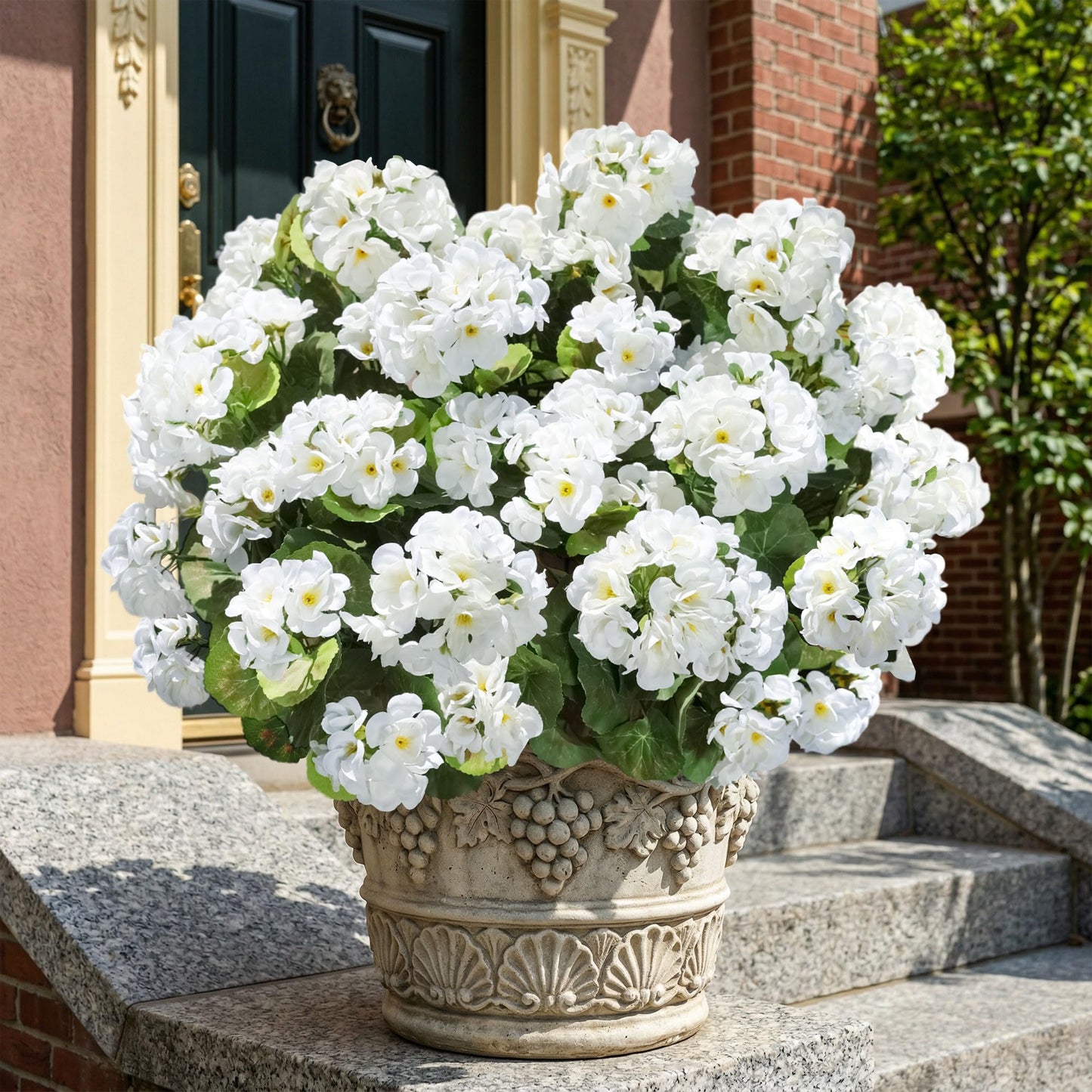 Fake Geraniums Artificial Flowers for Outdoors Outside, 6 Bundles White Silk Geraniums Fake Flowers Plants Realistic UV Resistant Faux Flowers for Outdoor Planters Garden Balcony Yard Porch Indoor
