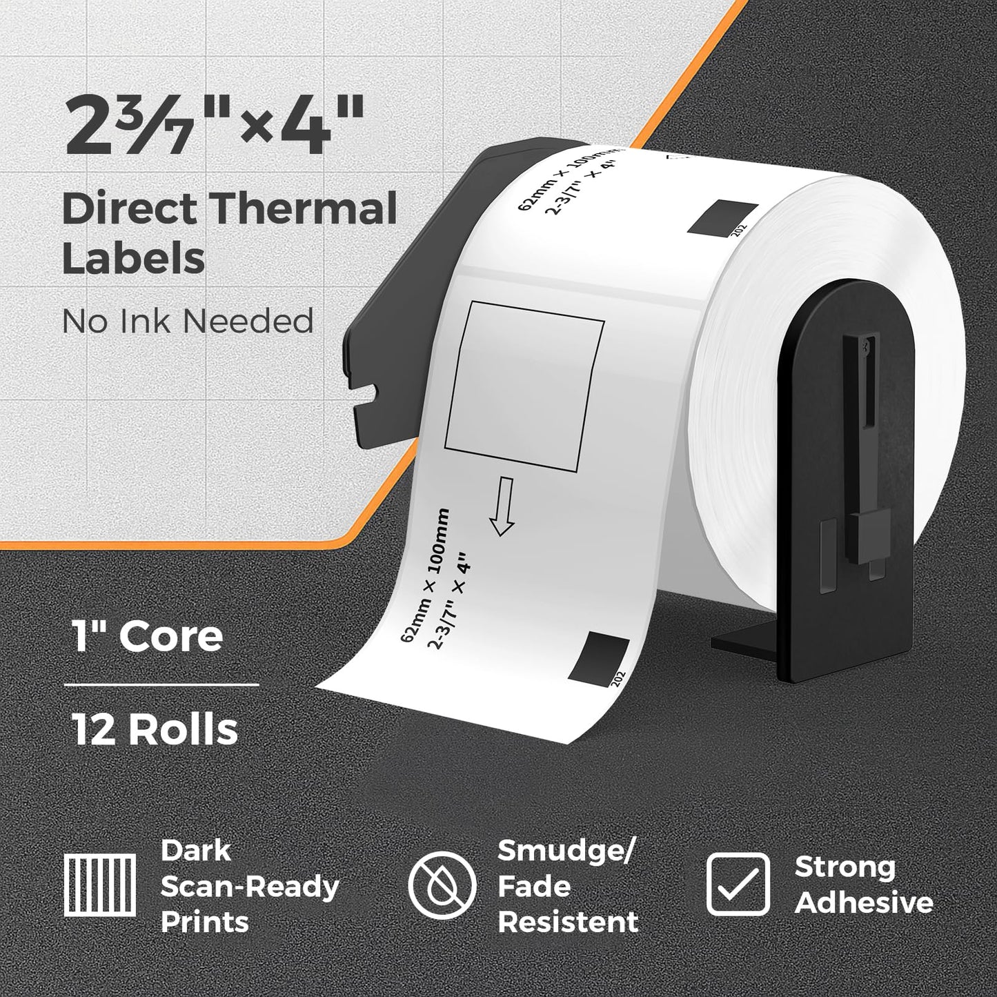 TgSmder-12 Rolls Compatible with Brother DK-1202 Die-Cut Shipping Labels, 2 3/7" x 4" (62 mm x 100 mm) Label with 1 Detachable Frame, 300 Labels/Roll (3600 Labels), fit for QL 800, QL 820NWB, QL 810W