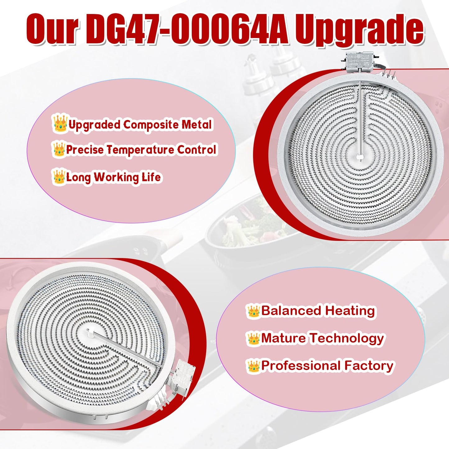 OEM home UPGRADE DG47-00064A DG47-00056A Compatible With Samsung Stove Range Electric Range 9/12 Inch Dual Radiant Heater Element Replacement EAP11729066 AP5986691 PS11729066 Surface Element