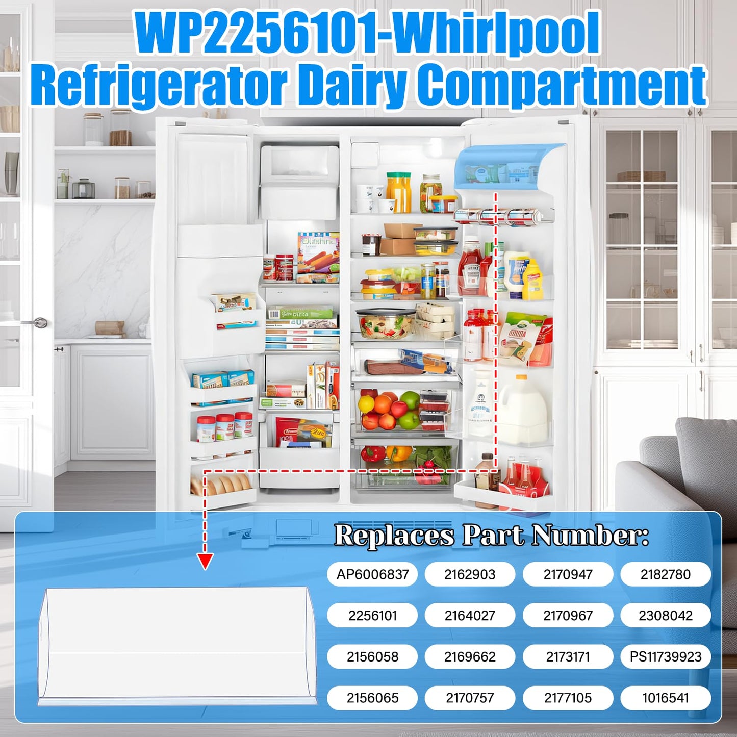 2026 UPGRADED WP2256101 Refrigerator Dairy Door Bin Cover,Compatible with Whirlpool/Kenmore Refrigerator Door Shelf Bin Replacement WRS311SDHM02/05 WRS315SDHM12 WRS325SDHZ01 Fridge Door Shelves Cover