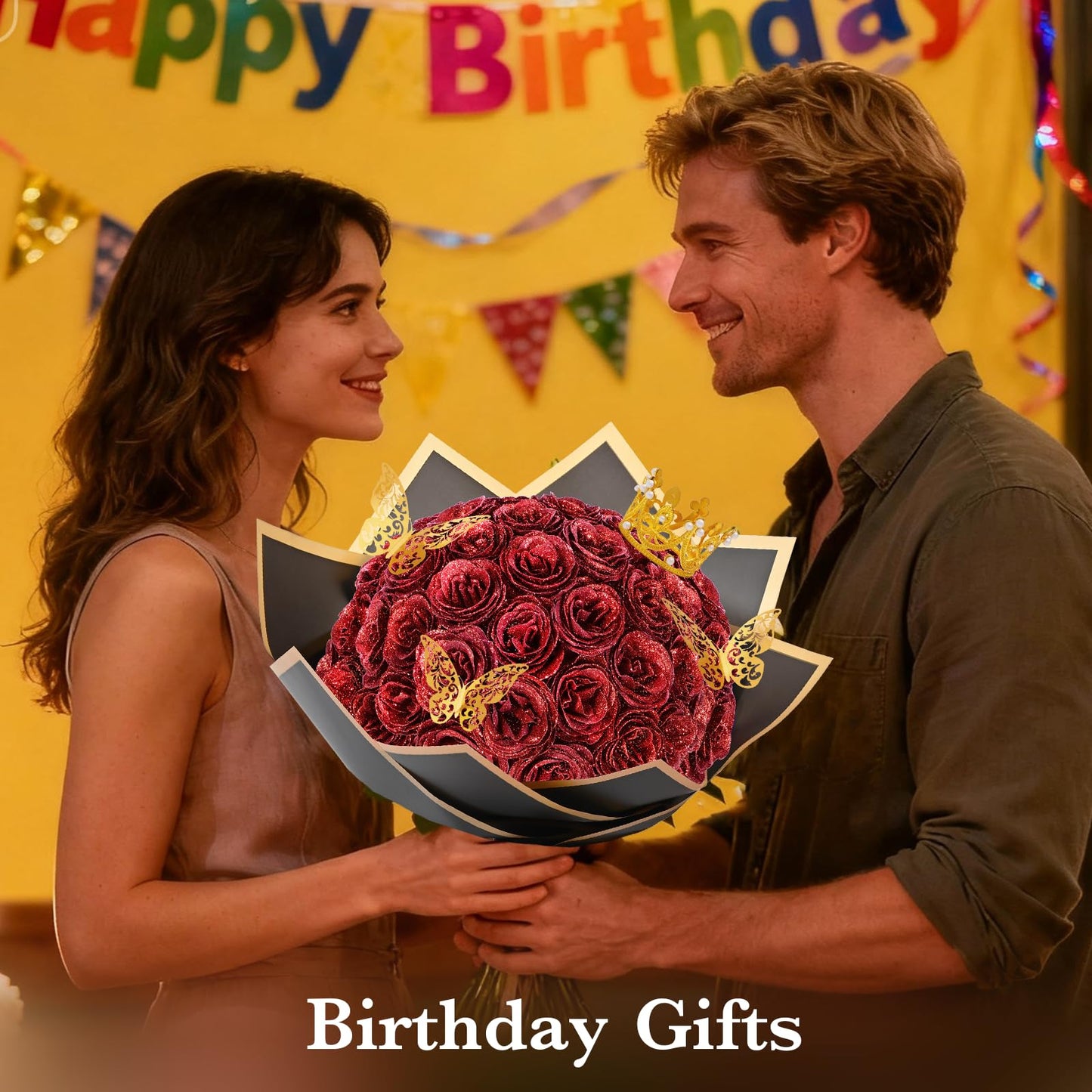 Waipfaru Glitter Roses Bouquet, DIY Fake Flowers Bouquet, Birthday Gifts for Women Mom, 24 Pcs Red Rose for Grandma Wife Girlfriend Valentines, Mothers Day, Anniversary, Graduation