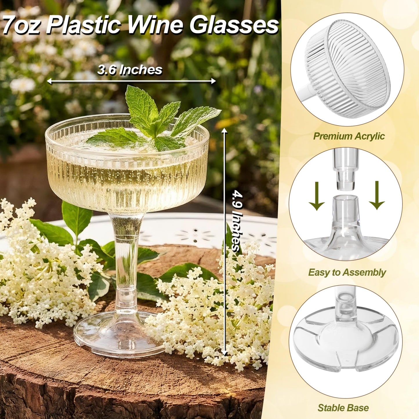 Houmury 56 Pcs 7oz Plastic Wine Glasses Unbreakable Wedding Plastic Champagne Flutes Goblet Glasses Reusable Clear Acrylic Martini Drinkware For Birthday Party (56, Clear)