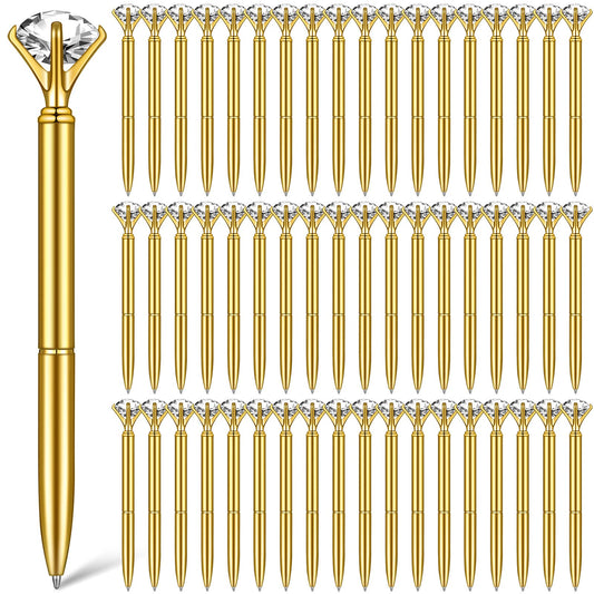 100 Pcs Diamond Pens Crystal Diamond Ballpoint Pen Fancy Cute Pens for Women Bling Metal Ballpoint Pen with Black Ink Office School Supplies, Wedding Bridal Shower Gift (Gold)