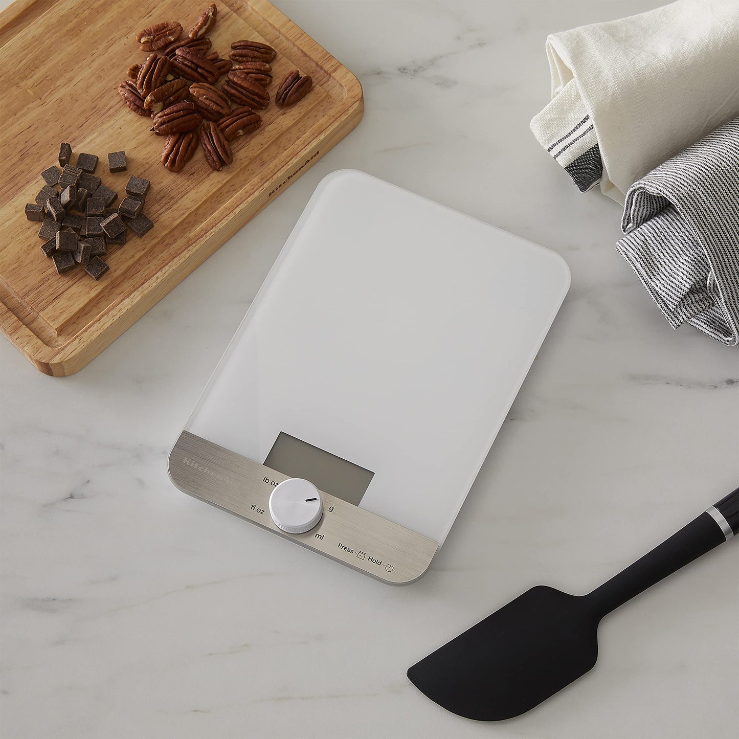 KitchenAid KQ908 Glass Surface 11 Pound Capacity Digital Kitchen and Food Scale, White