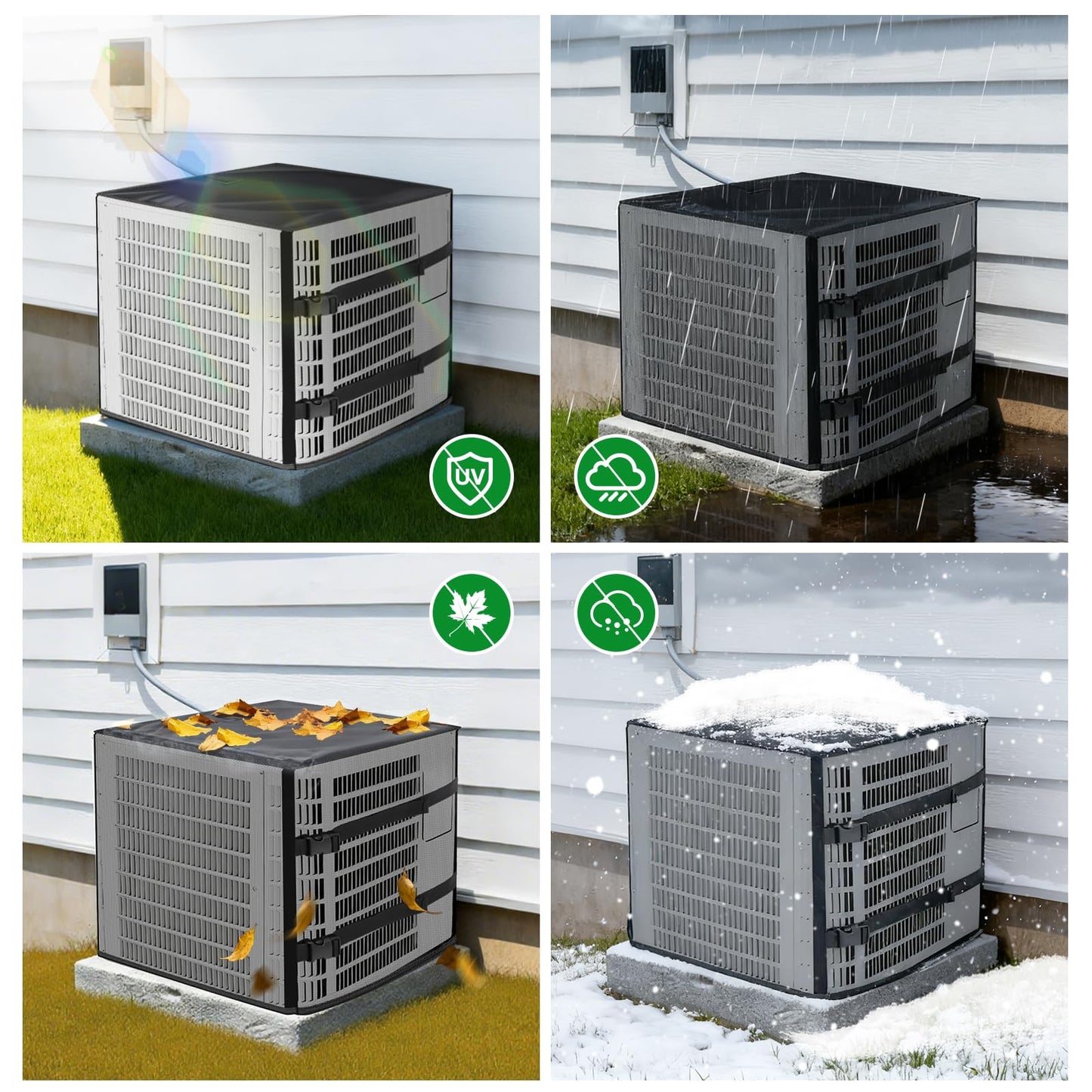 2 in 1 Air Conditioner Covers for Outside, 36"W x 36"D x 39"H Breathable Mesh AC Covers for Outside, Air Conditioner Cover with Waterproof Top AC Cover for Outside Unit for All Seasons, Black