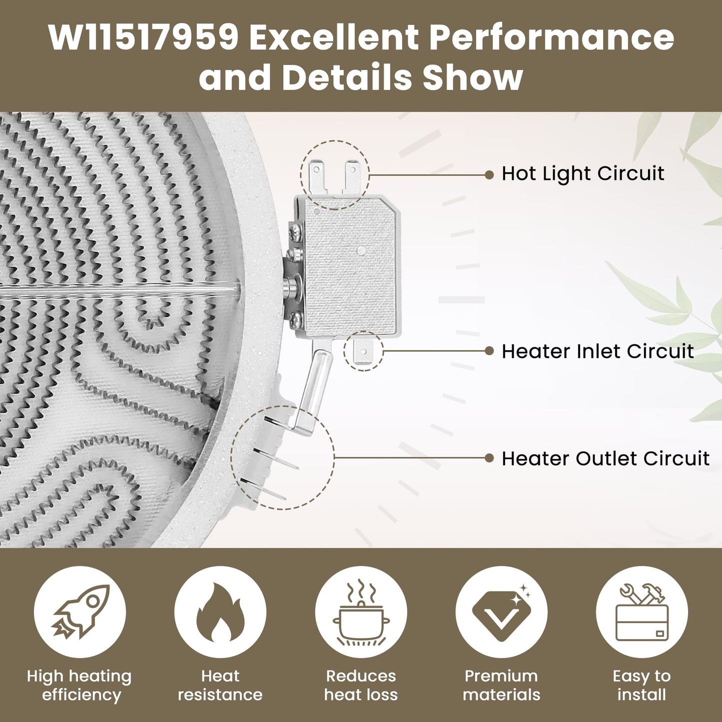 Upgrade W11517959 W10275048 10 In Dual Radiant Surface Element Replacement Fit For Whirl-pool Ken-more May-tag Kitchen-Aid Electric Ranges - Replace W10169799,W10275048,W10823729 by AMI PARTS