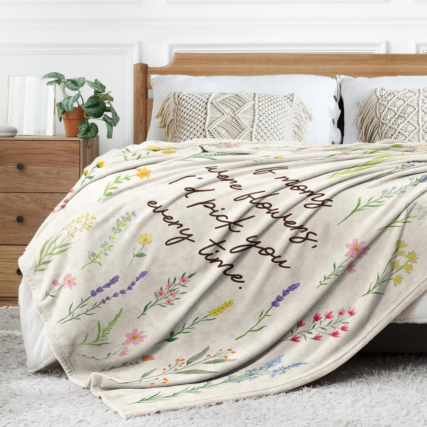 Afterprints Gifts for Mom Blanket, Mom Birthday Gift, Mother Gifts from Daughter Son, Best Mommy Presents, Soft Throw Blankets with Floral Printed 50'' x 60''