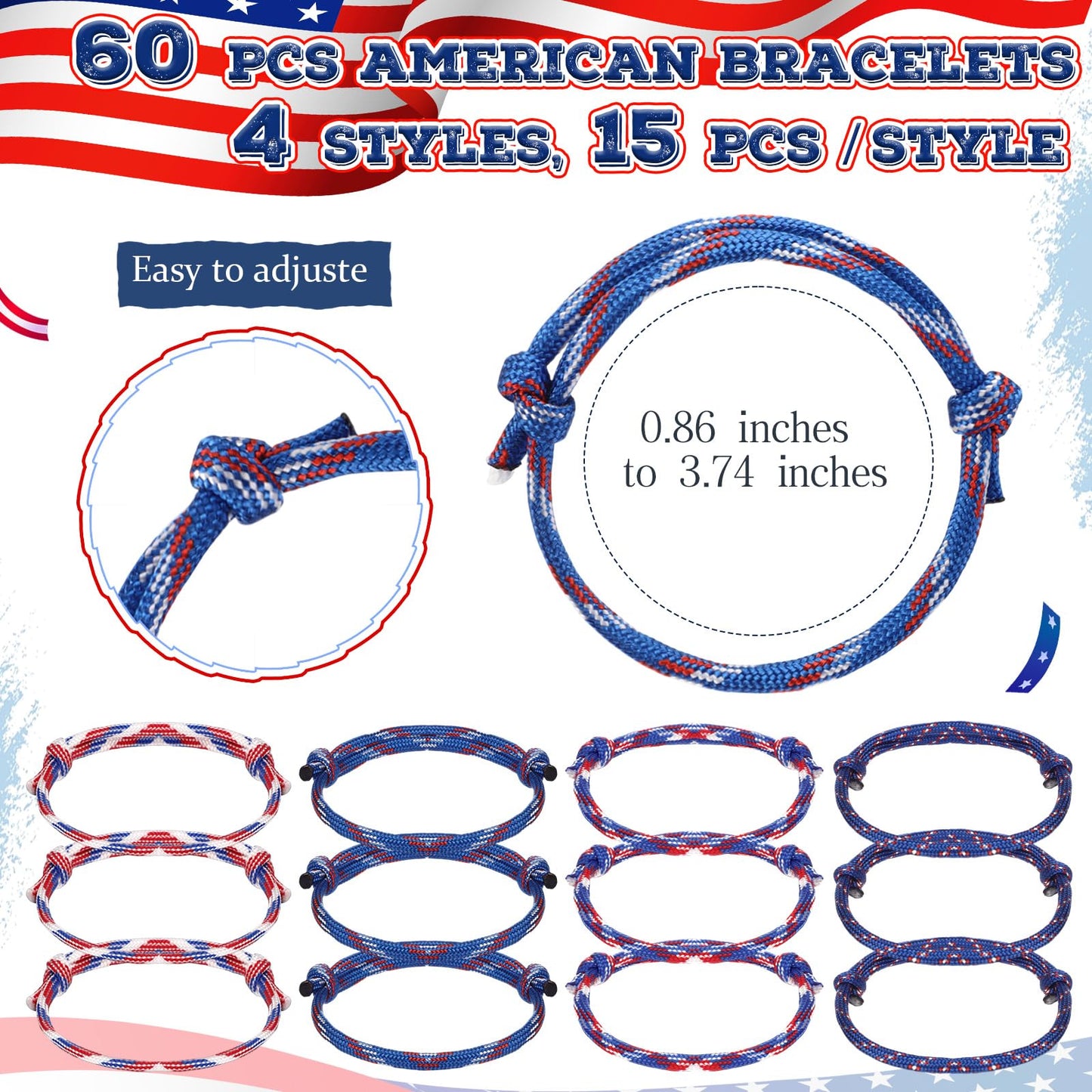 Sayglossy 180 Pcs Memorial Day 250th Anniversary Ballpoint Pen Rope Bracelets and Star Stripe Bookmarks Military Appreciation for Army Veterans Patriotic Party Independence Day Accessories (Old Glory)