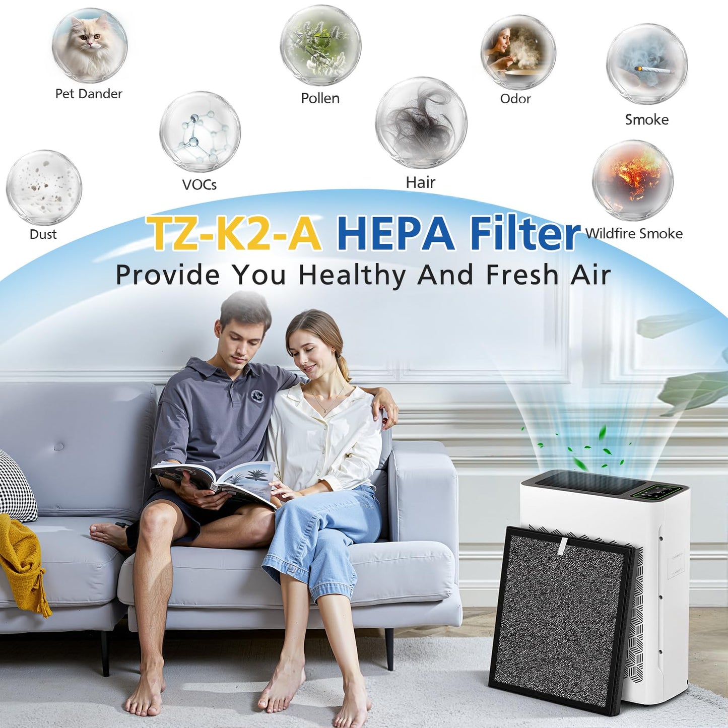 LINNIW TZ-K2 Replacement Filter Compatible with ToLife Air Purifier TZ-K2, 3-in-1 Filtration Systemwith Activated Carbon & Pre-filter, TZ-K2-A replacement filter, 2 Pack