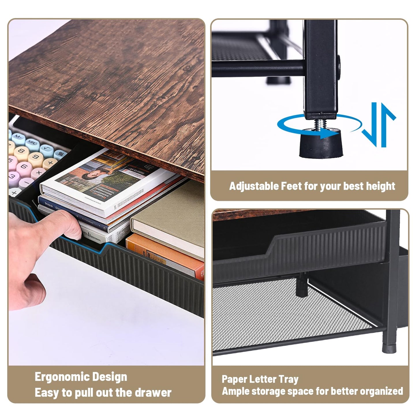 Gugsey Printer Stand for Desk, Desk Organizer with Storage, Desktop Printer Table for Home Office, Multi-Purpose Shelves for Home Printer, Fax Machine, Scanner, Die-Cut Machine (Brown)
