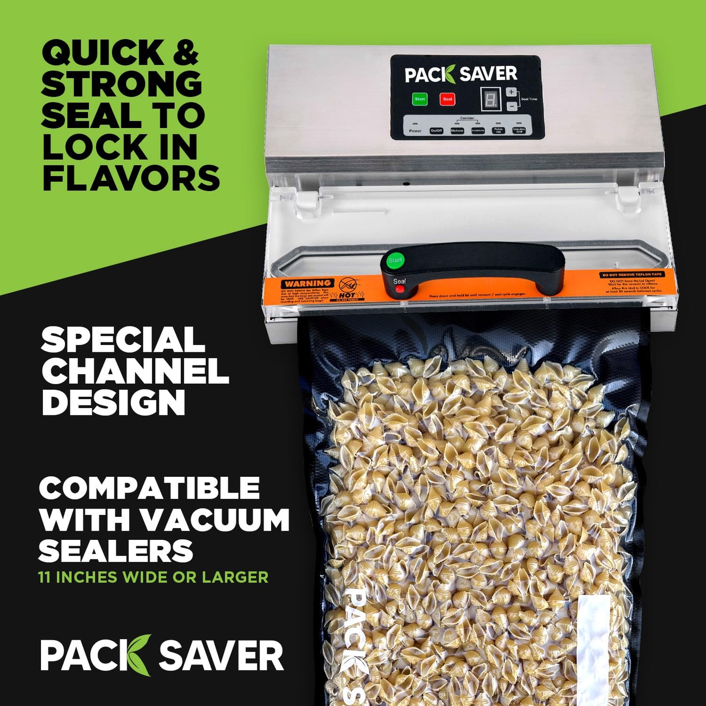 Pack Saver Vacuum Sealer Bags 50 Pack - 11"x19" Heavy Duty Pre-Cut Food Storage Bags for Food Saver, Meal Prep, Sous Vide - Commercial Grade BPA Free (Clear & Black)