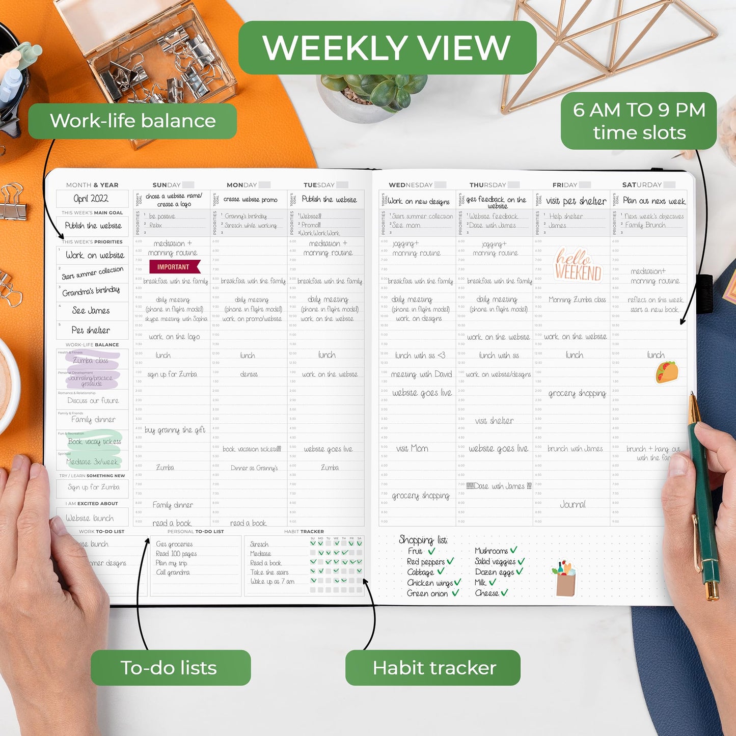 Clever Fox Hourly Planner PRO Premium – Undated Schedule Planner with Daily Time Slots – Personal Organizer Notebook for Time Management – Weekly & Monthly Life Journal, A4 Size (Black)