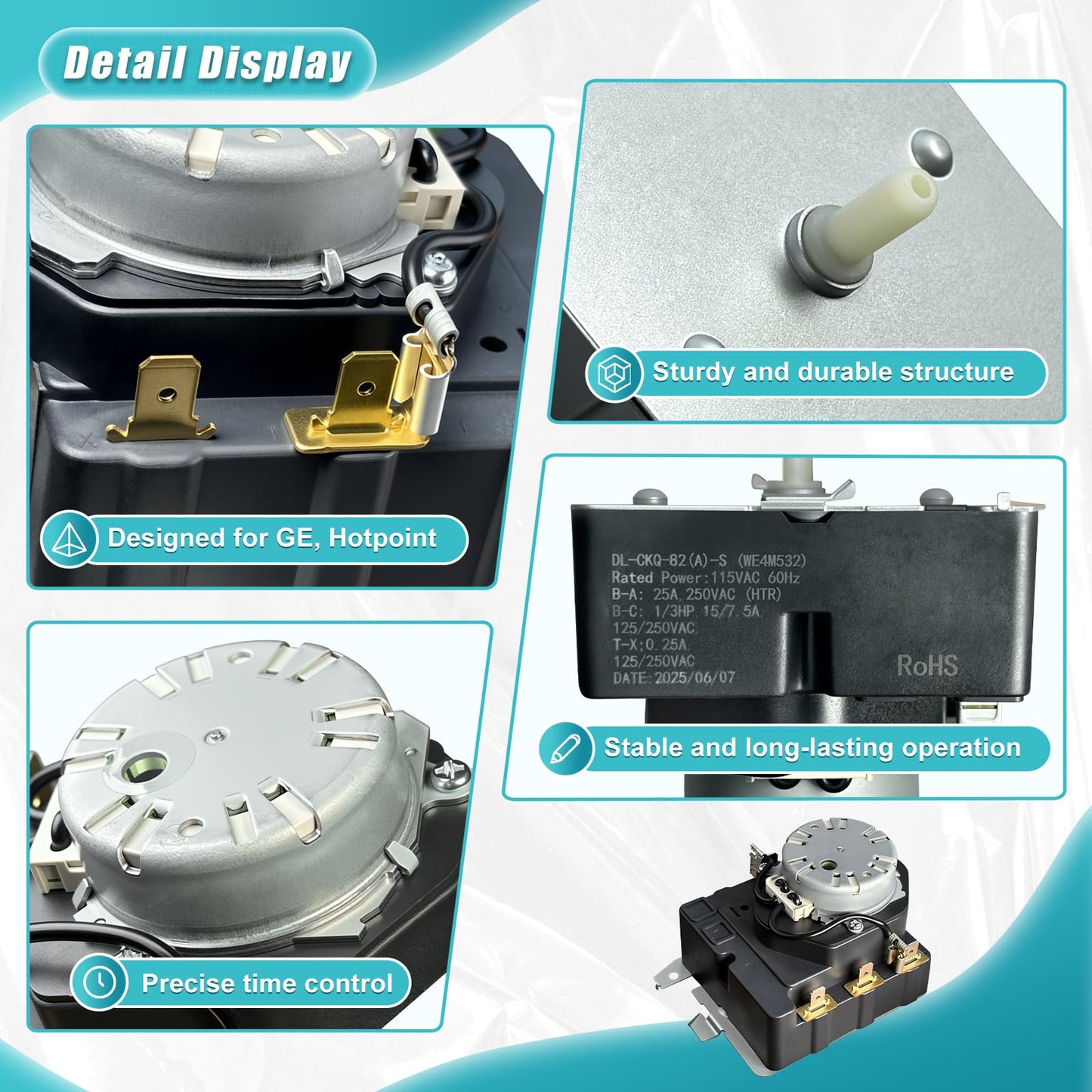 WE4M532 Dryer Timer Compatible with GE Hotpoint, Replacement Part 234D1296P004 TMD1FM07 WE04M0532 WE4M362 WE4M532-24PK 3029573 AP5788219 PS8746223 EAP8746223