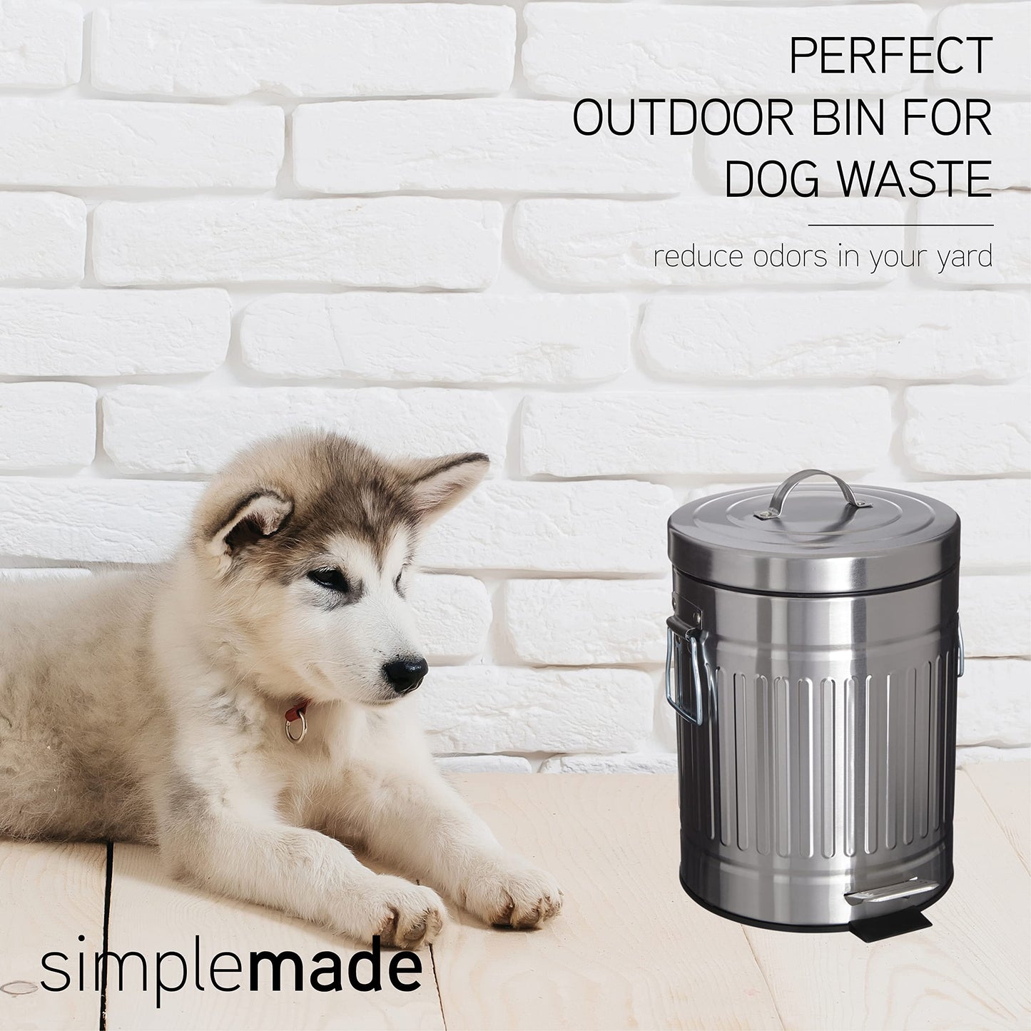 SIMPLEMADE Round Step Trash Can - 5 Liter / 1.3 Gallon - Stainless Steel Bathroom Wastebasket with Lid