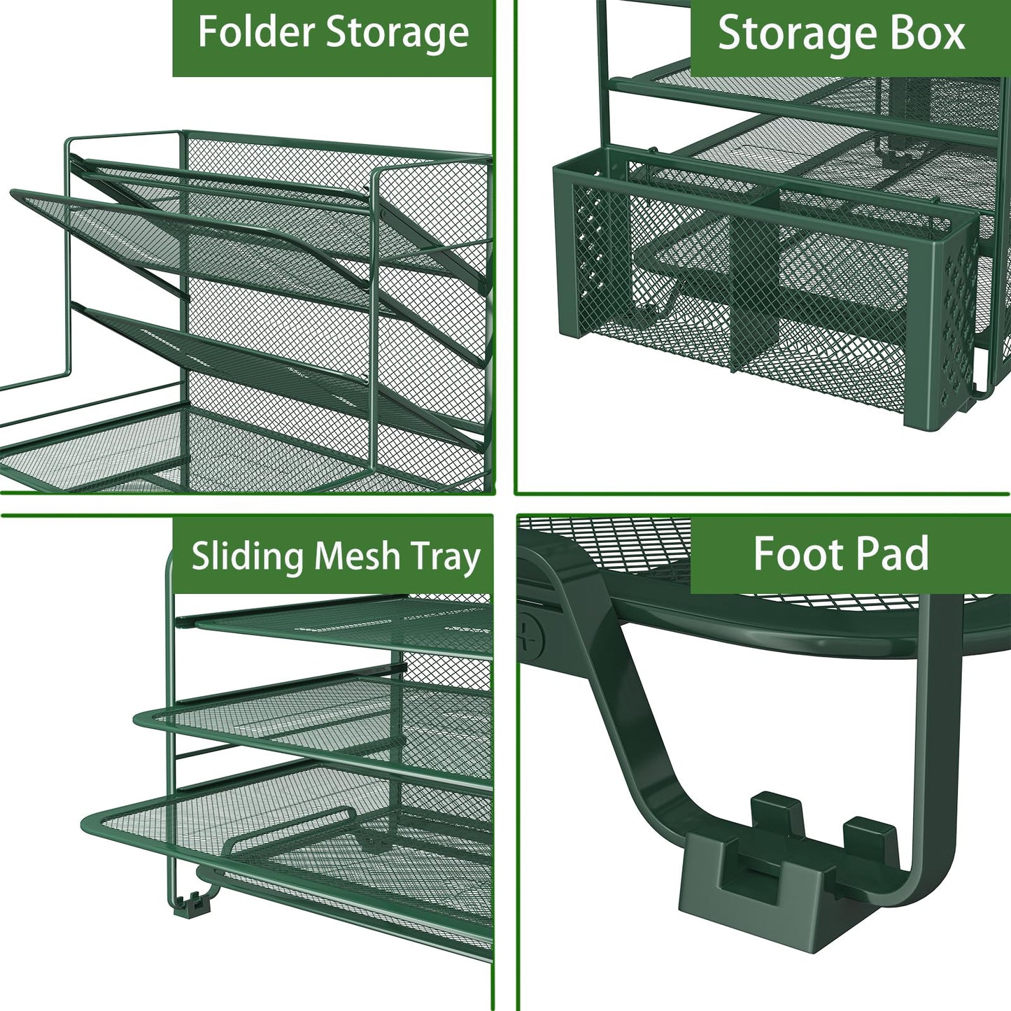 Simple Trending 7 Tier Desk File Organizer, Letter Tray Paper Organizer with Pen Holder and Metal Hanging Basket, Green