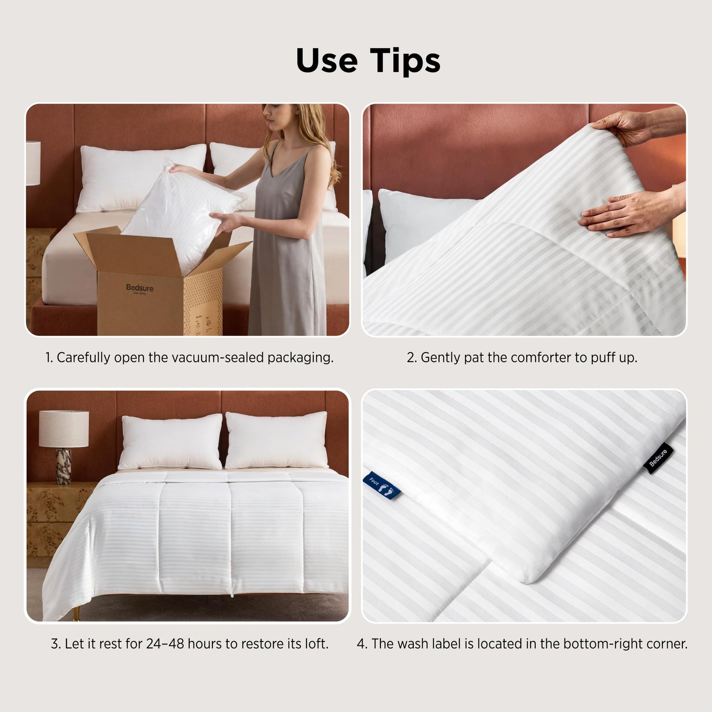 Bedsure Duvet Insert Queen Size - Lightweight Comforter, Quilted Cooling Duvet Insert, Down Alternative Summer Comforter with 8 Tabs, Ultra Soft, Striped, Machine Washable, Queen, White, 88x88 inches