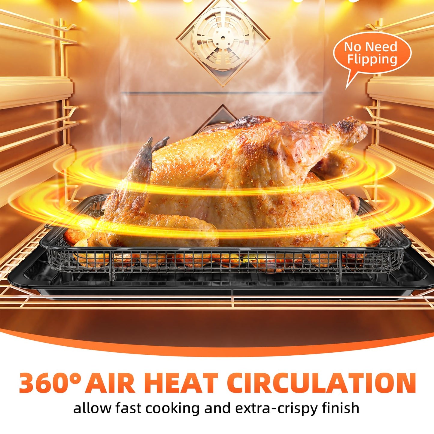 Air Fryer Basket, 2 Set Oven Air Fryer Basket and Tray with 60 PCS Parchment Papers, DEGOVIN Crisper Tray Non-stick Stainless Steel Air Fry Pans for Convection Oven(14.88"×10.98"& 13"× 9.7"-Black)