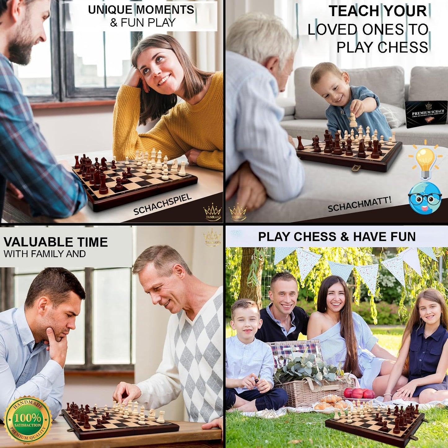 Magnetic Wooden Chess Board Game Set - 15 Inches Chess Sets for Adults and Kids, Foldable Chess Board Game, Handmade Portable Travel Chess Game, Chess Set for Begginers and Pros (Walnut Color)