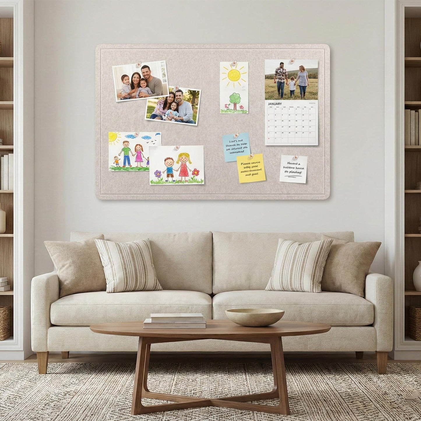 AKTOP Bulletin Board, 24" x 36" Foldable Felt Notice Pin Board for Wall, Decorative CorkBoard Photo Display Board with Self-Adhesive Tape, Vision Board Cork Board Alternative with 25 Pushpins - Latte
