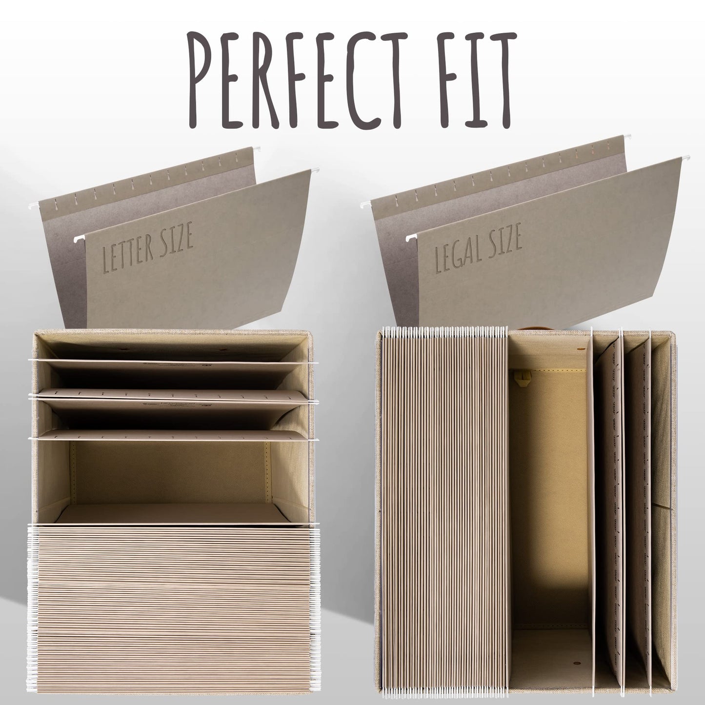 Decorative File Organizer Box Set of 2 - Collapsible Linen Filing Cabinets with Handles Are Perfect to Store All Your Documents & Hanging File Folders - Portable Easy Slide Office Crates with Lid