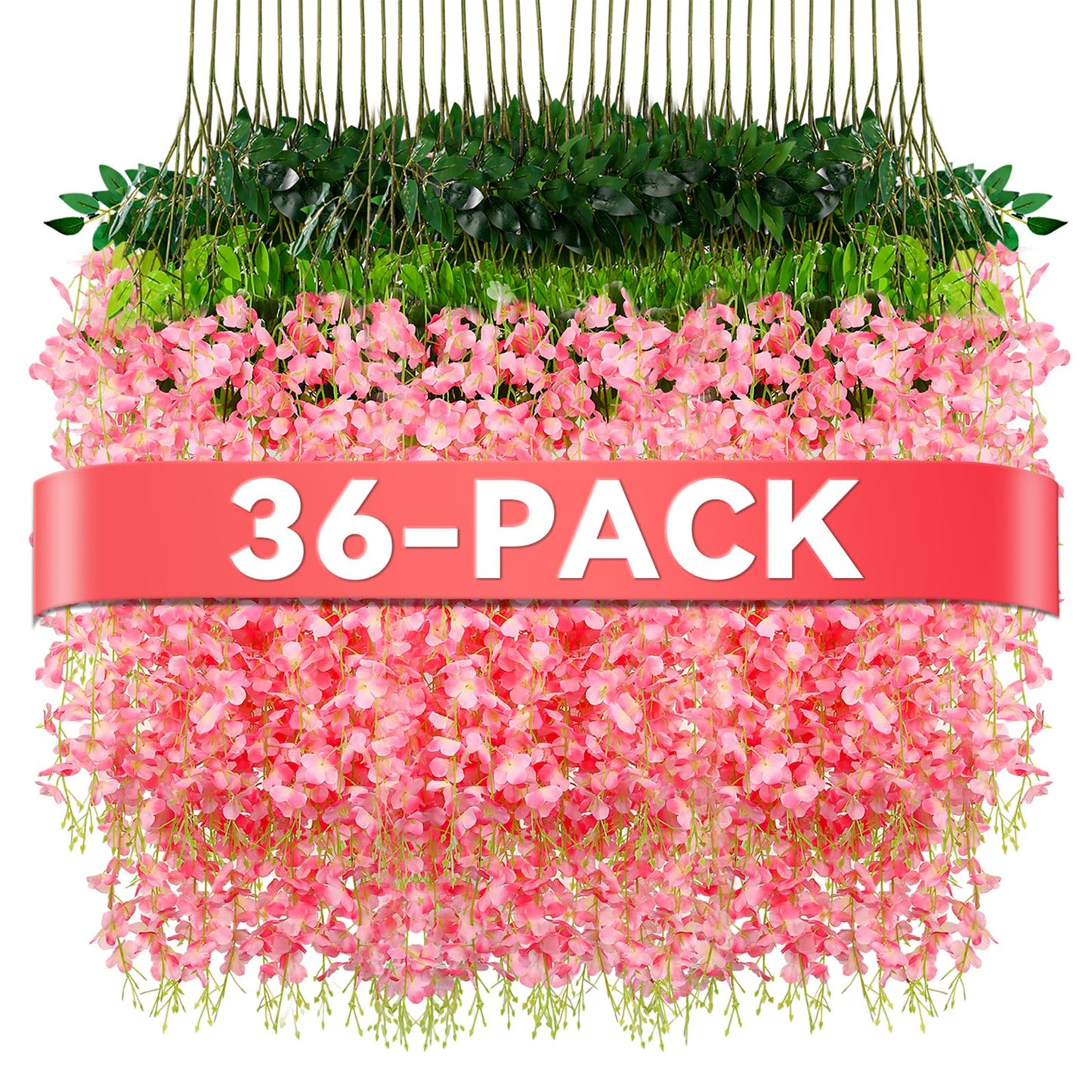 Alotiki Wisteria Hanging Flowers,36 Pack Fake Hanging Flowers Wisteria Artificiales Garland for Home Wedding Arch Floral Party Garden Ceremony Outdoor Decor,3.6 Feet Long(36,Pink)