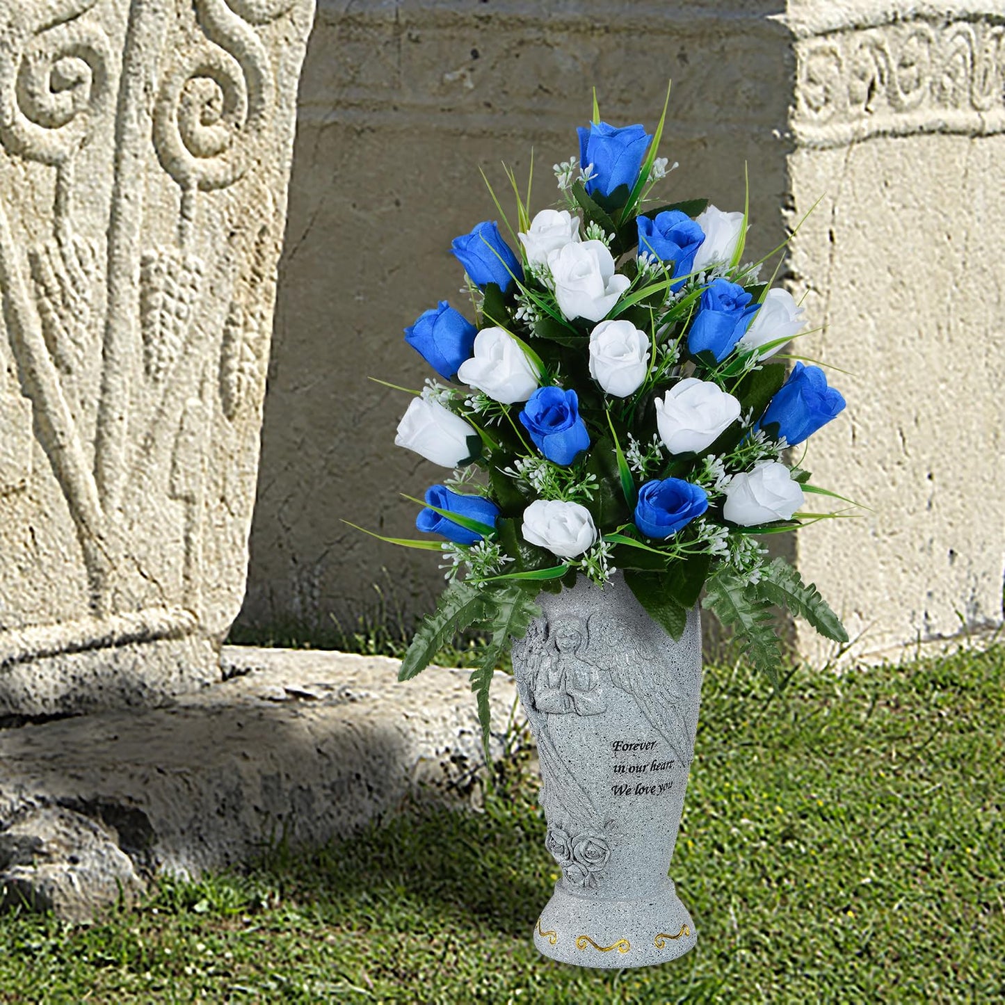 Cemetery Vase, Memorial Grave Vase with Ground Spikes, Angel Vases for Artificial Flowers, Grave Flowers Holder for Cemetery Headstone (2Pcs, Flowers are NOT Included)