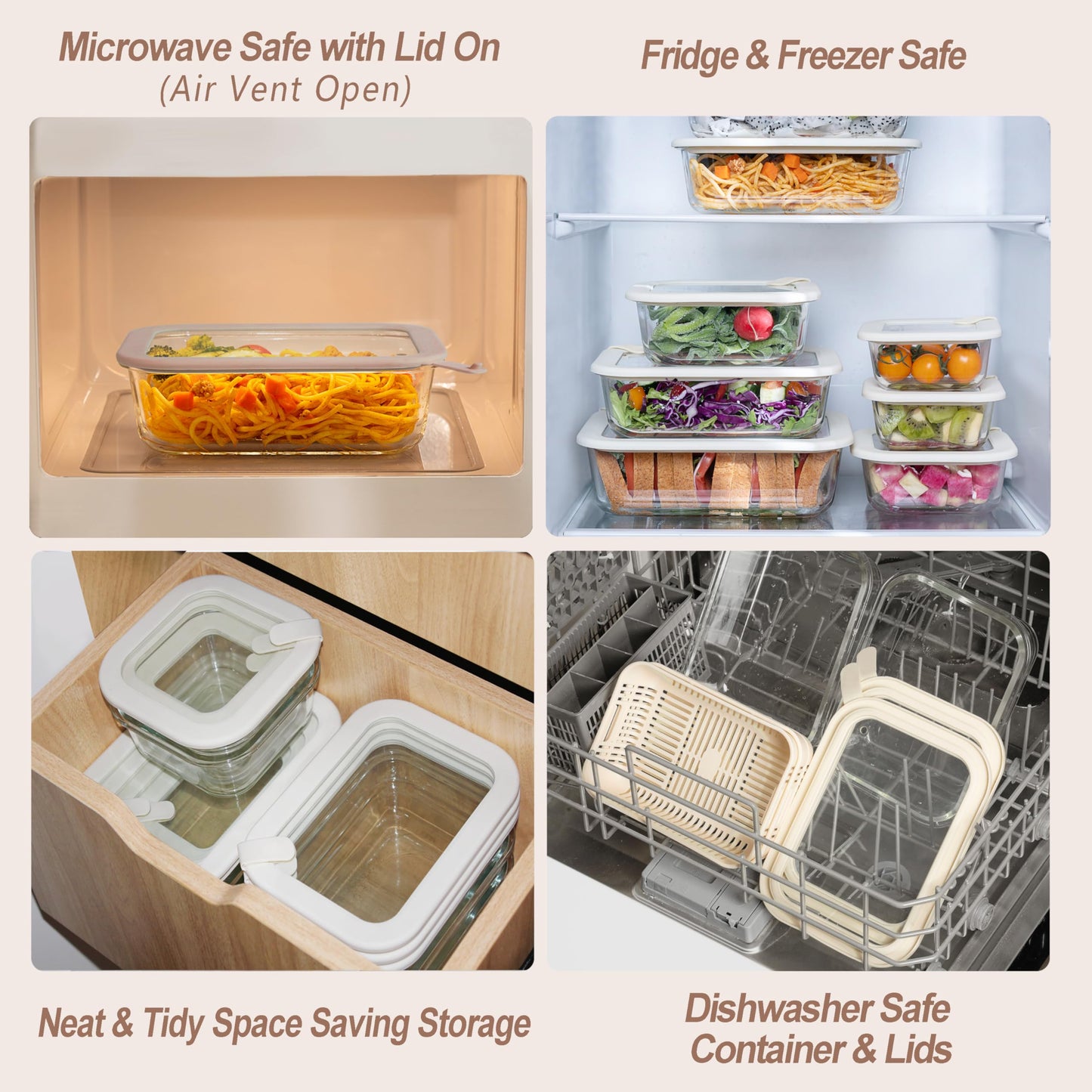Urban Green Glass Food Storage Containers with Glass Lids, Microwave Safe Food Container Set, Aitight Meal Prep Container Set, BPA Free Colander, LeakProof, 2 Pack