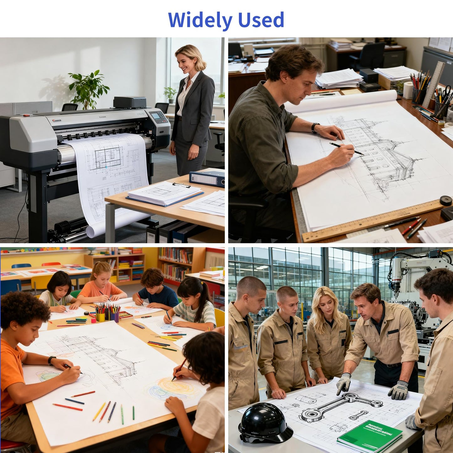 Wide Format Paper 24 In x 150 Ft,4 RollsPlotter Paper on 2" Core, CAD Bond Rolls for CAD Printing on Wide Format Ink Jet Printers,Choice for Engineering Plans, Architectural Designs and GIS Maps
