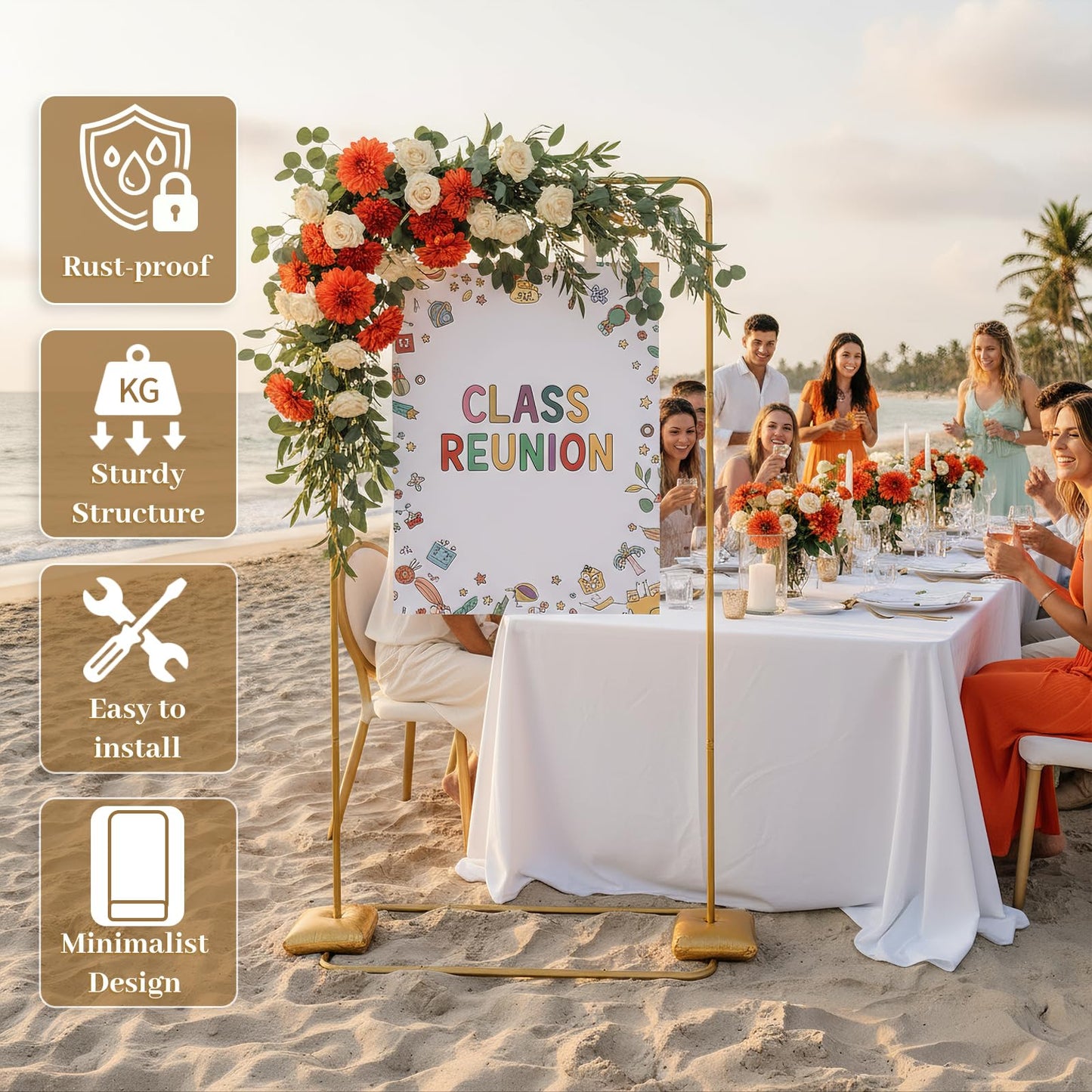 ReePlan Wedding Welcome Sign Stand 68 x 31 x 20 Inch Adjustable Wedding Sign Holder with 8 Leather and Water Bags Heavy Duty Easel for Poster, Baby Bridal Shower, Bridal Shower, Seating Chart, Gold