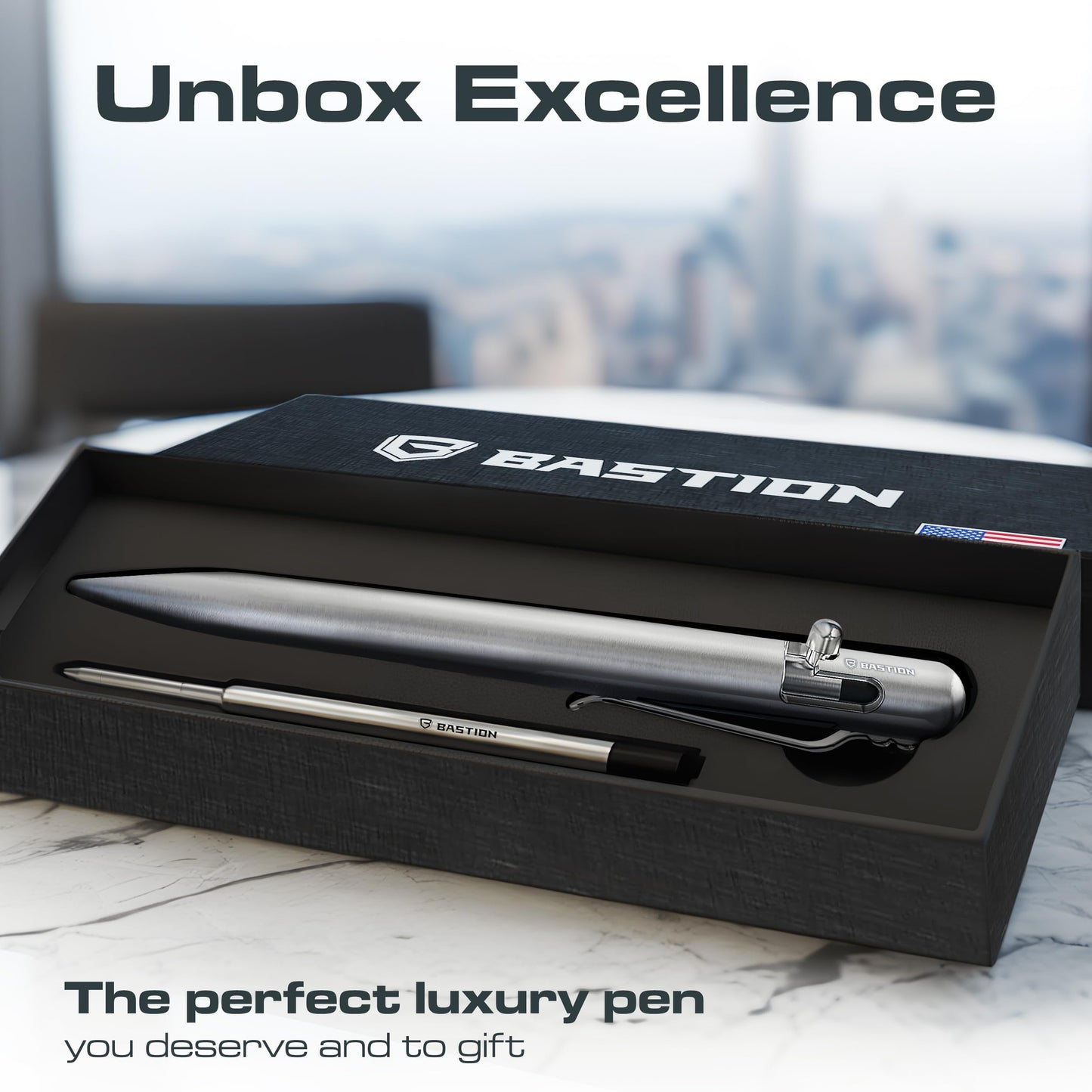 BASTION Bolt Action Pen - Titanium Silver - HyperBolt & ZeroSeam EDC Pen, Premium Metal Writing Pen, Smooth Ink, Durable Pocket Pen, Refillable Executive Gift