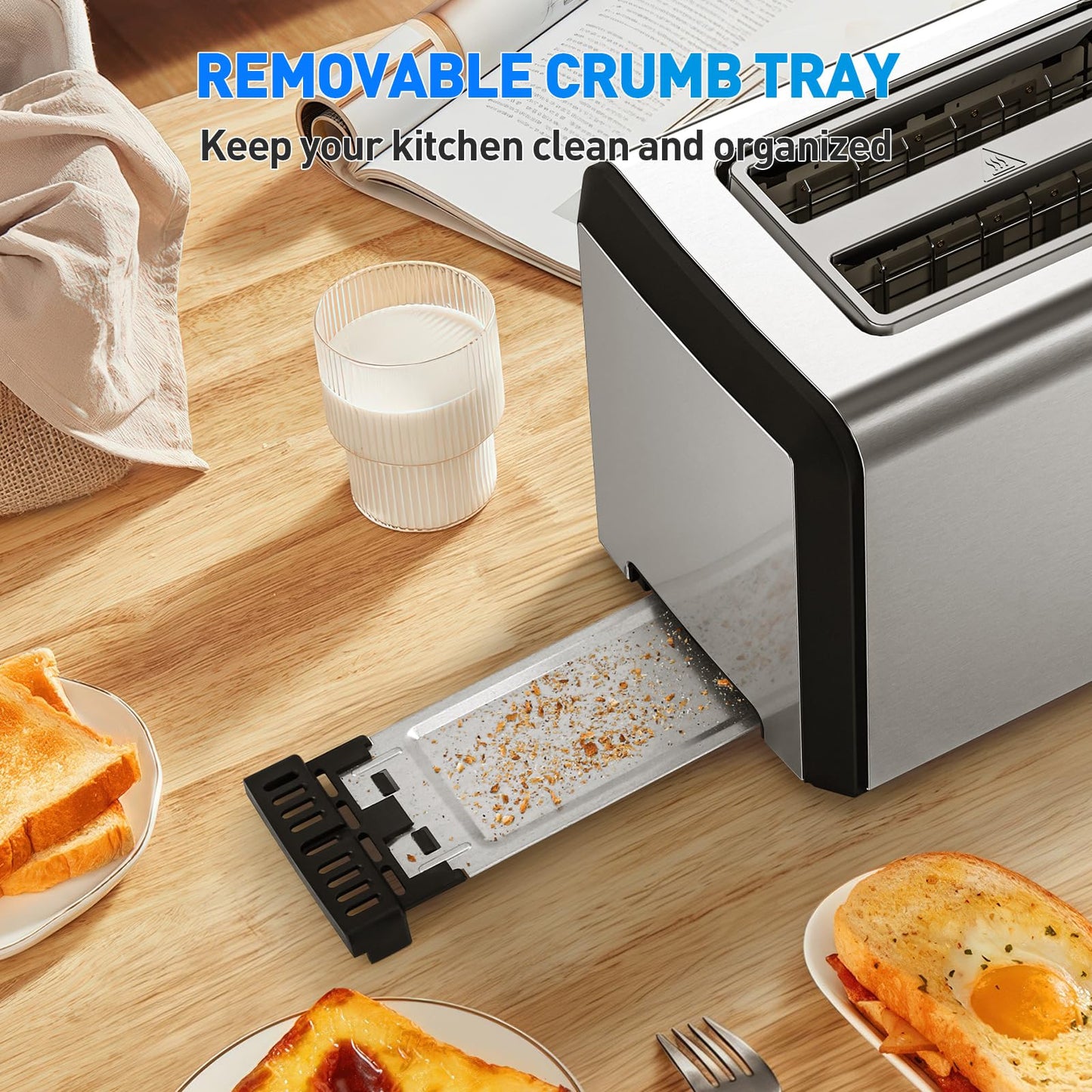 Secura Brands 2 Slice Toaster Automatic, No Lever Stainless Steel Wide Slot Touch Screen Smart Toaster with Digital Timer, +10s Extend, Custom Memory Settings for Home, RV
