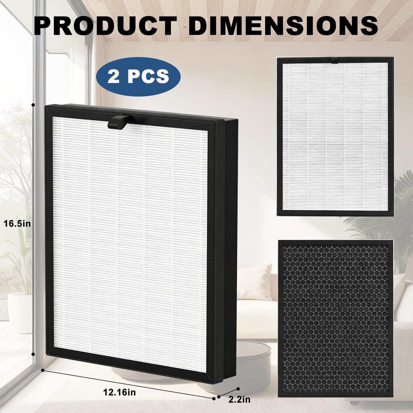 2 Pack 400 Replacement Filter for PuroAir 400 Air Purifier, 3-in-1 True HEPA 14 Replacement Filter and Activated Carbon Filter, White-2