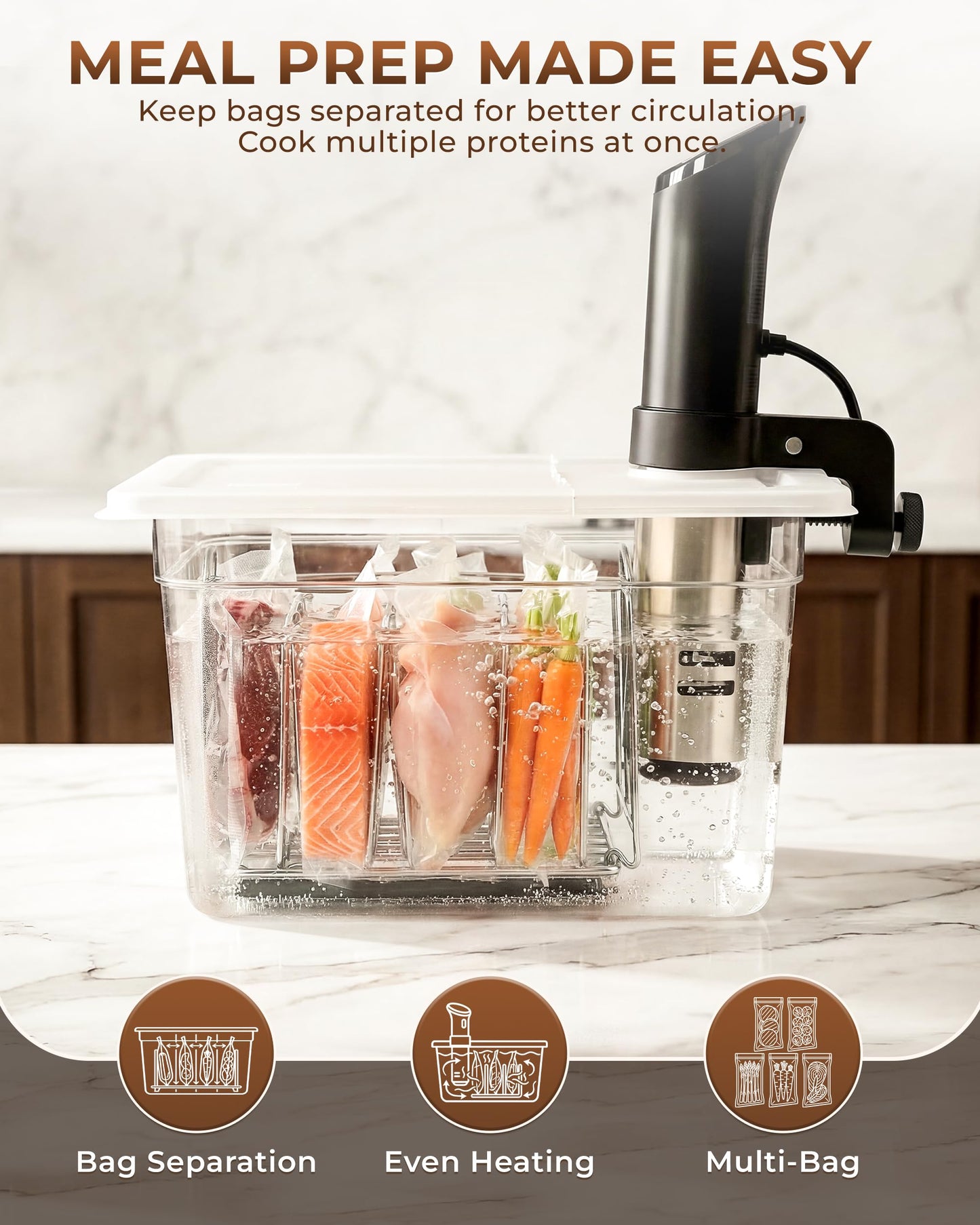 EVERIE 12 Quart Sous Vide Container with Collapsible Hinged Lid + Wobble-Free Stainless Steel Rack Divider + Insulating Neoprene Sleeve — NSF Approved Container, BPA-Free Lid, Fits Anova & Instant Pot