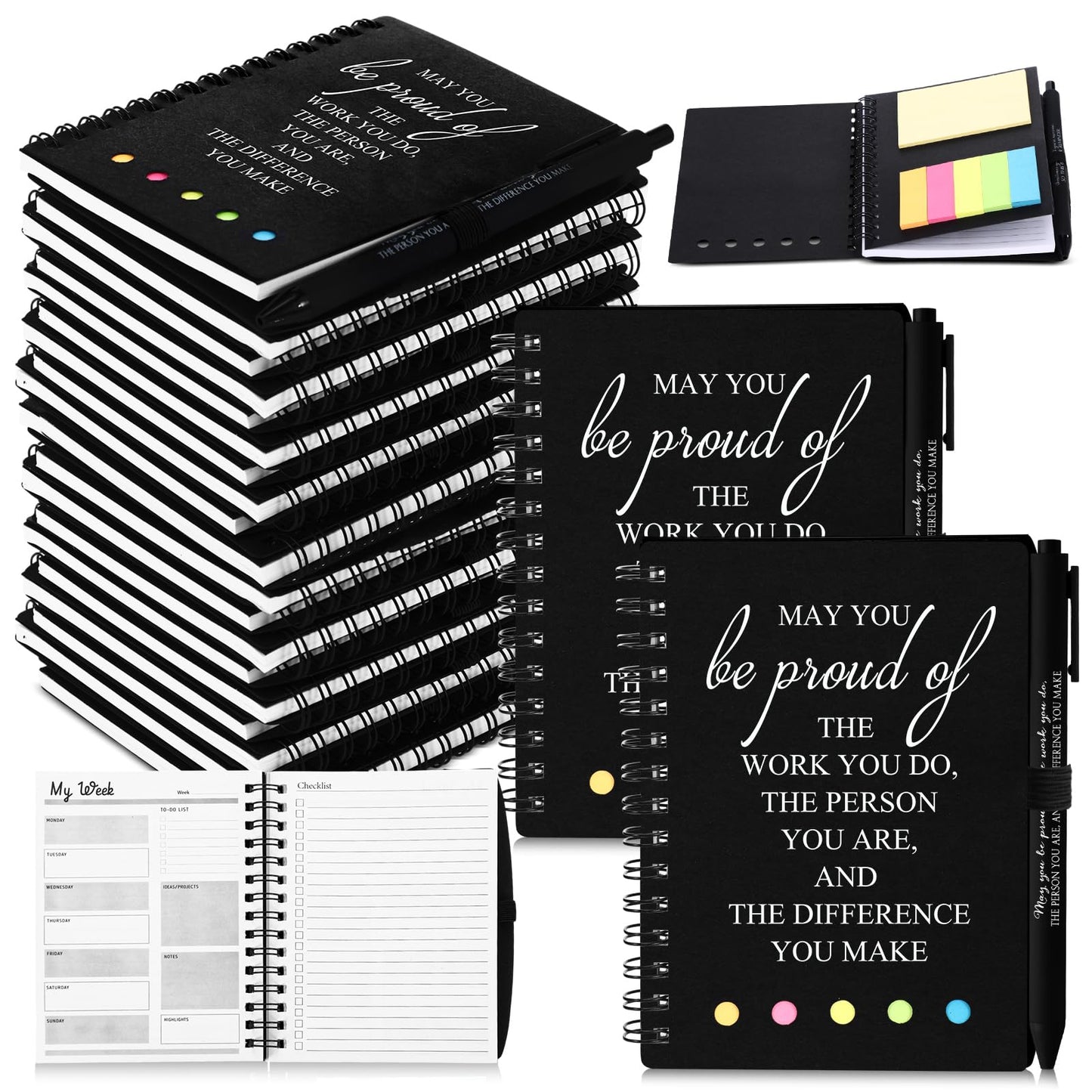 Resurhang 48 Pcs/ 24 Set CNA Week Gifts Bulk Thank You Gift for Cna A6 Notebooks Inspirational Journals Pens Appreciation Gift for Nurse Women Team(Black)