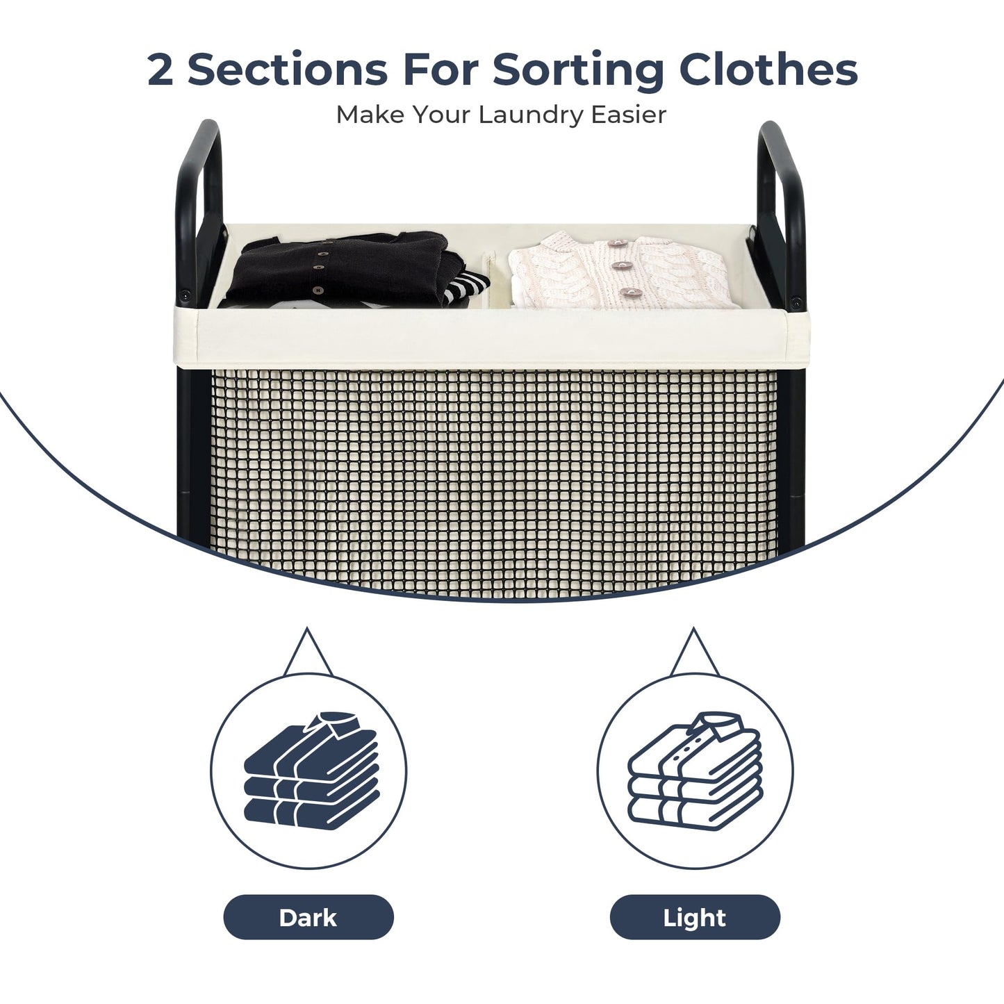STO STO Laundry Hamper 2 Section, 100L Rolling Laundry Sorter Cart with Removable and Washable Liner Bag, Clothes Hamper with Wheels and Metal Handle for Laundry Room and Bedroom