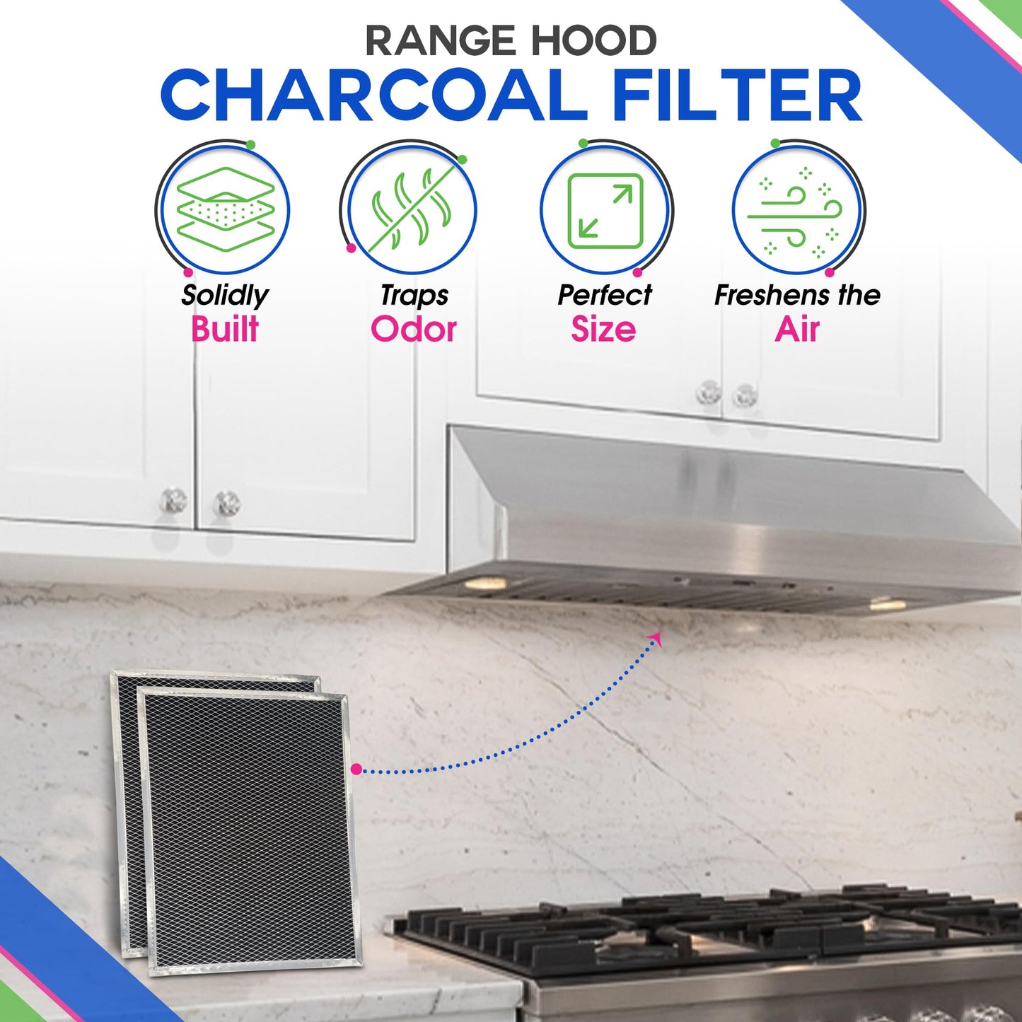 Broan Range Hood Charcoal Filter for 10.81' x 13.31' BPSF30 99010308 - Carbon Ductless Exhaust Hood Filter - Freshens Kitchen Air Over Oven (2-Pack)