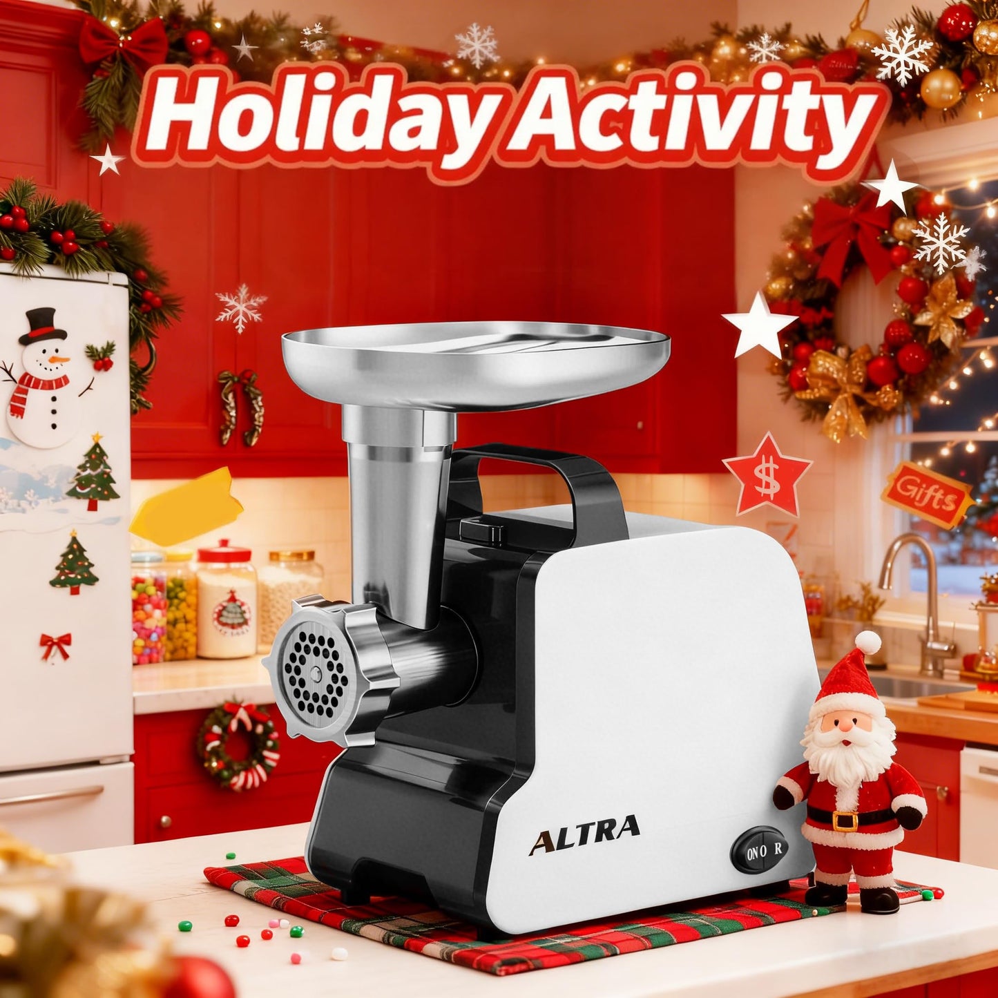 Electric Meat Grinder, 2300W Max, Heavy Duty Sausage Stuffer with 2 Blades, 3 Grinding Plates, Sausage Tube & Kubbe Kit, Home Kitchen Meat Mincer with Handle (Black)