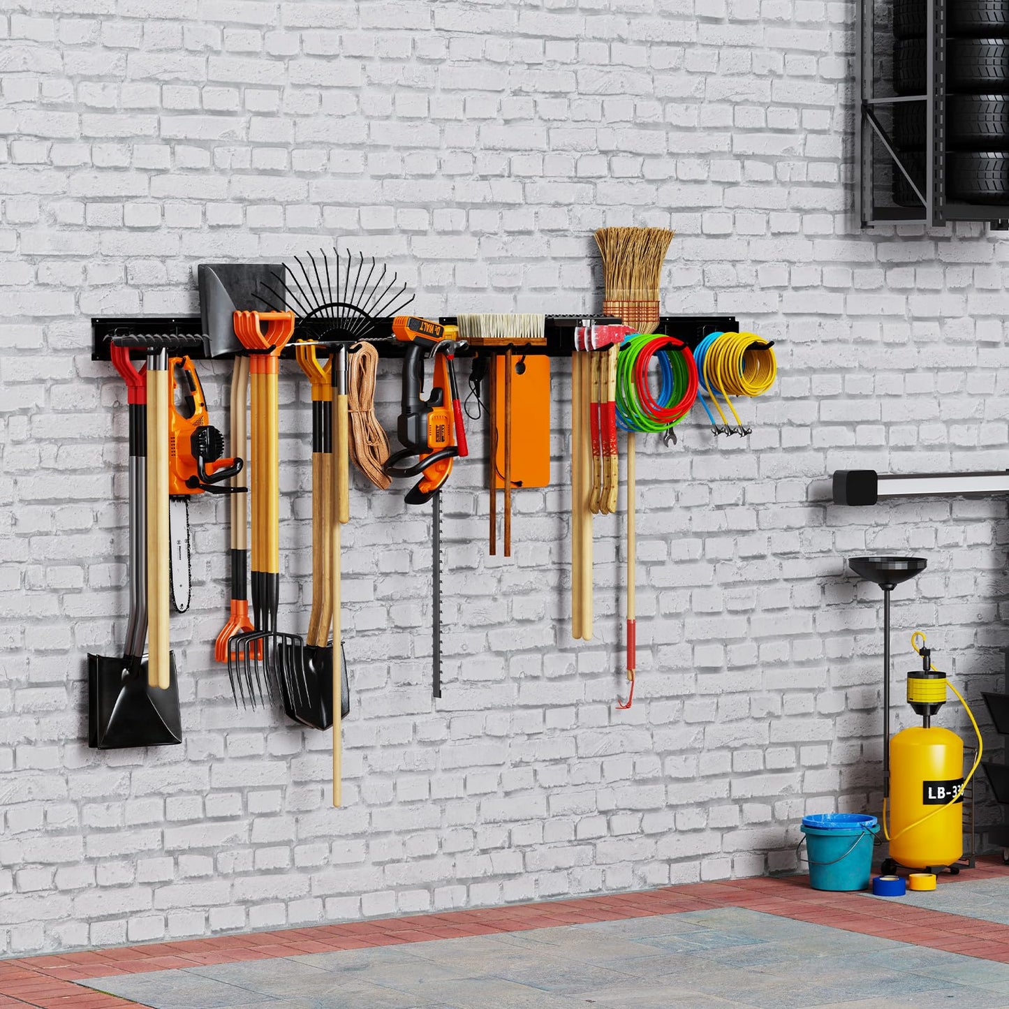 Gatsowm Garage Tool Organizer Wall Mounted, 64 Inches Adjustable Garden Tool Organizer Rack, 20 Pcs Heavy Duty Yard Tool Organizer Hold Up to 900lbs