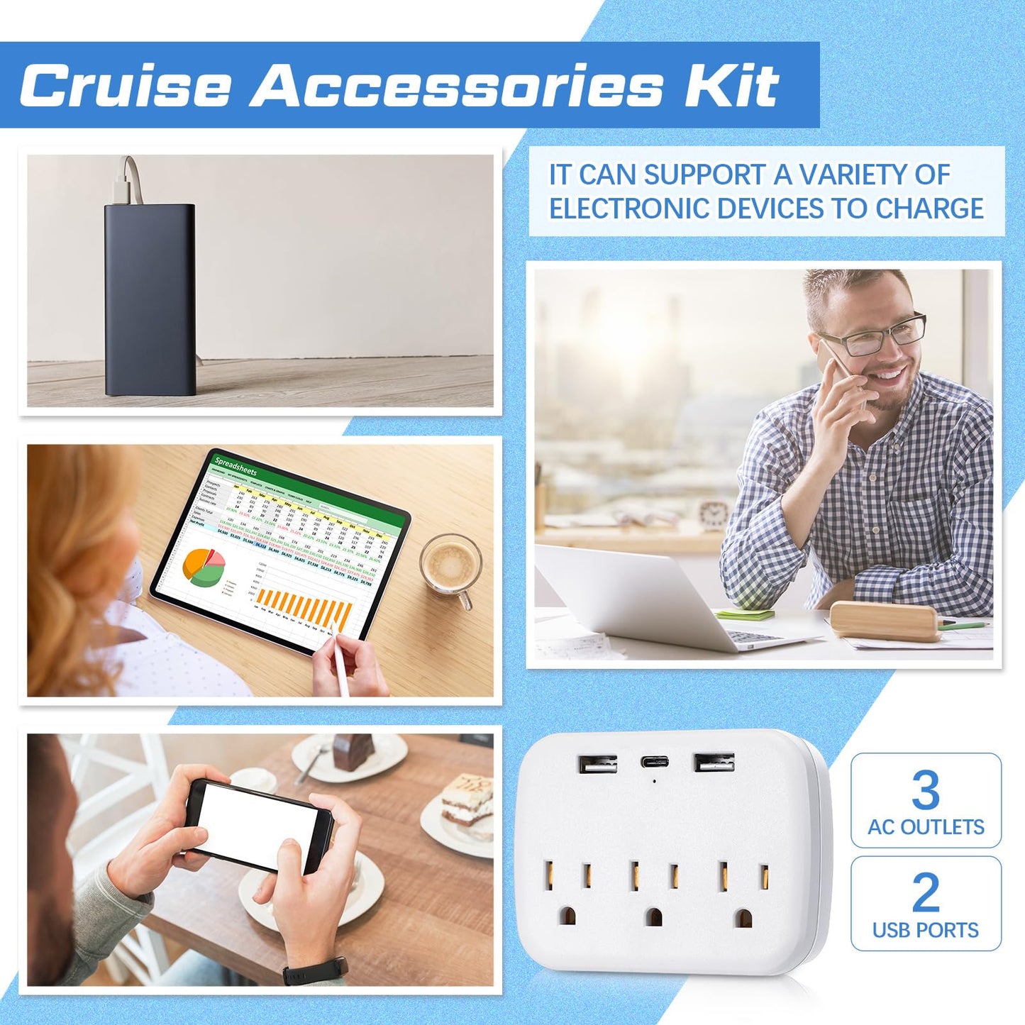Qilery 38 Pcs Cruise Accessories Kit Includes 6 Cruise Lanyard 12 Cruise Luggage Tag 2 Cruise Power Strip 6 Waterproof Phone Bags 12 Magnetic Hook for Cruise Carnival Trip