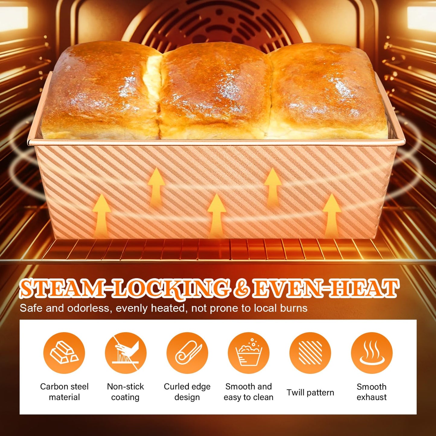 YIWSKJ 3-Pack Bread Pan with Lids, 2.2LB & 1LB & 1LB Dough Capacity, Non-Stick Carbon Steel Pullman Loaf Pan for Baking, Professional Toast Box Mold with Baking Tools - Gold