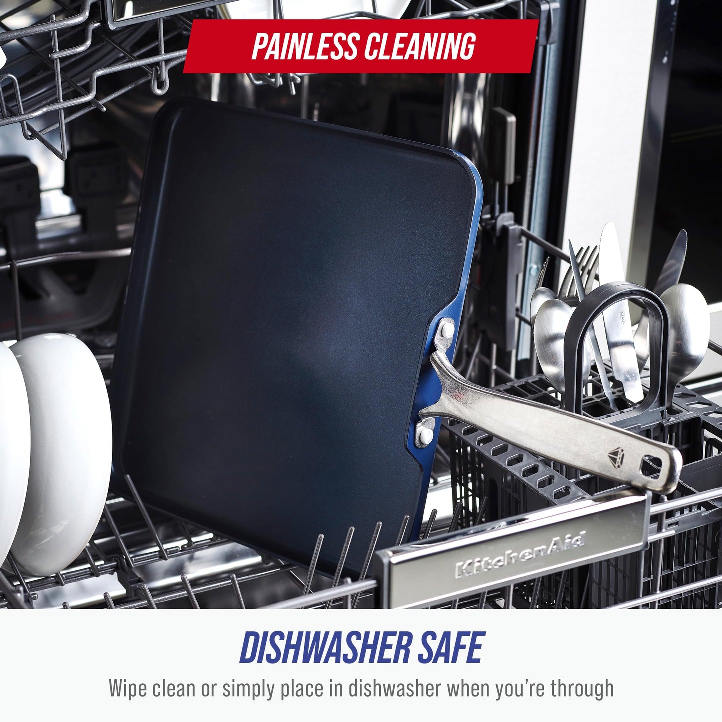Blue Diamond 11" Nonstick Square Griddle Pan, Non Toxic PFAS-Free Diamond Ceramic, Dishwasher & Oven Safe, Even Heating, Metal Utensil Safe, Warp Control, Blue