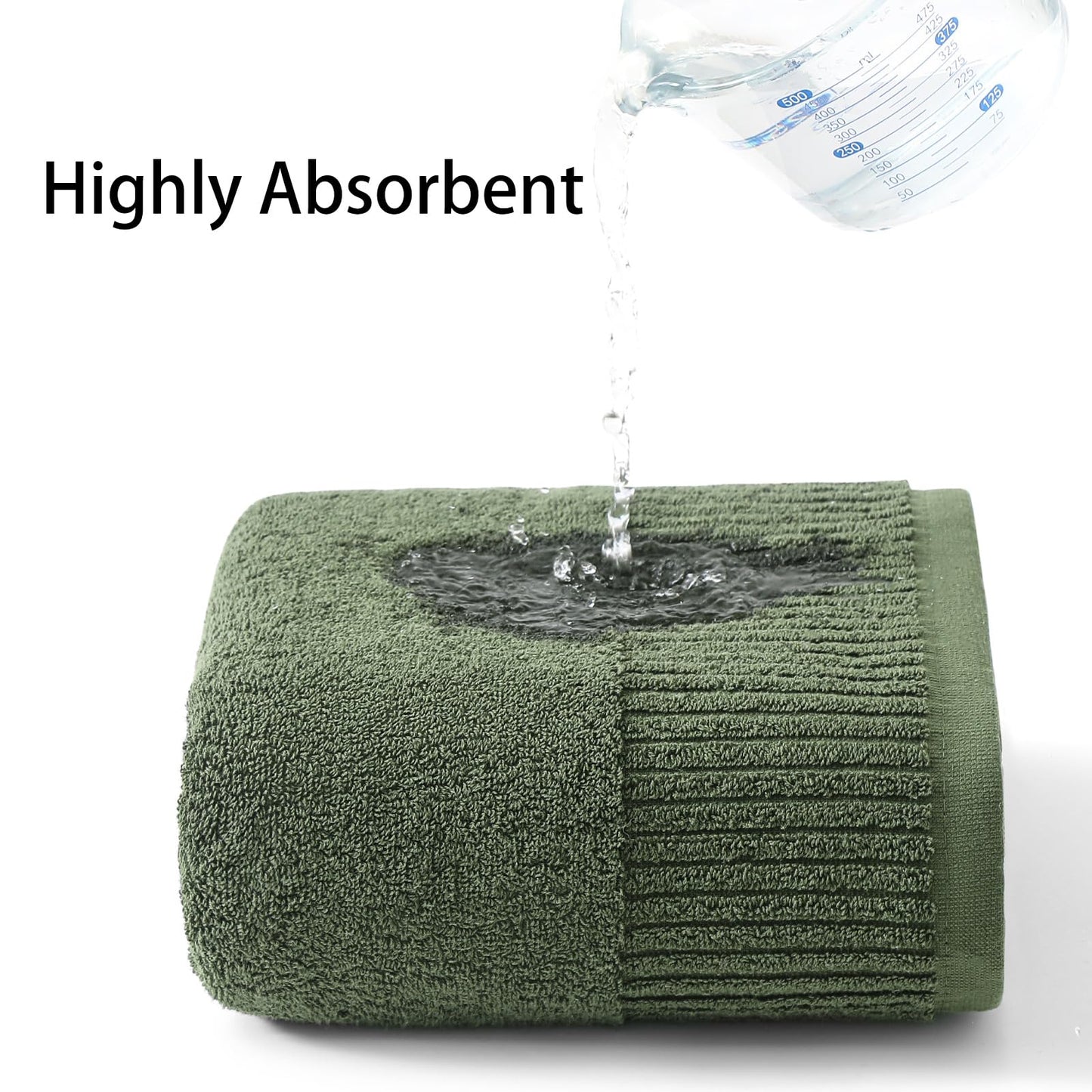 YTYC Bath Towels Set of 6, 100% Cotton, 650GSM, Ultra Soft Highly Absorbent, 2 Bathroom Towels 27.5x55 Inches, 2 Hand Towels, 2 Washcloths, Perfect for Bathroom, Gym, Spa, Olive Green