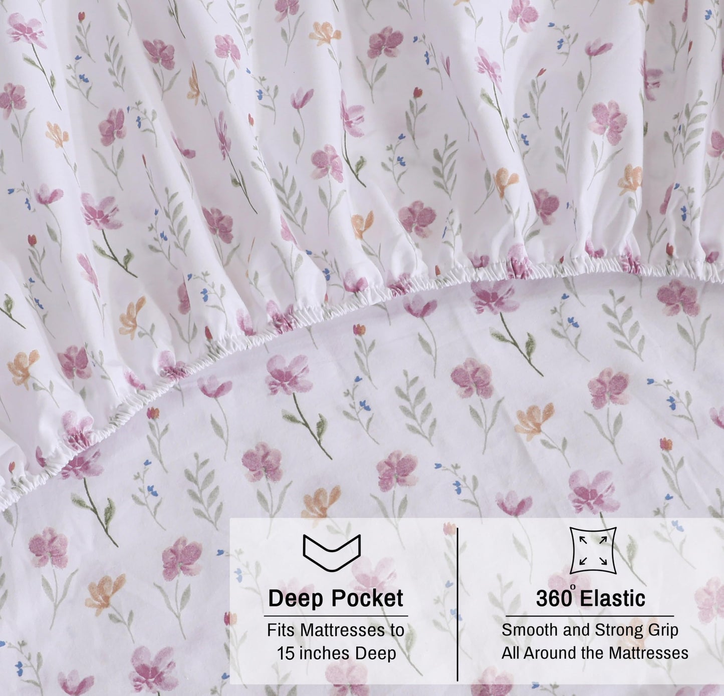RUVANTI 100% Cotton Organic Percale Sheets Queen Size – Crisp Cooling Bed Sheets for Hot Sleepers, Deep Pocket 15”, Soft Peach Finish, Breathable & Durable Hotel-Style 4 Pcs, Obsessed Stems