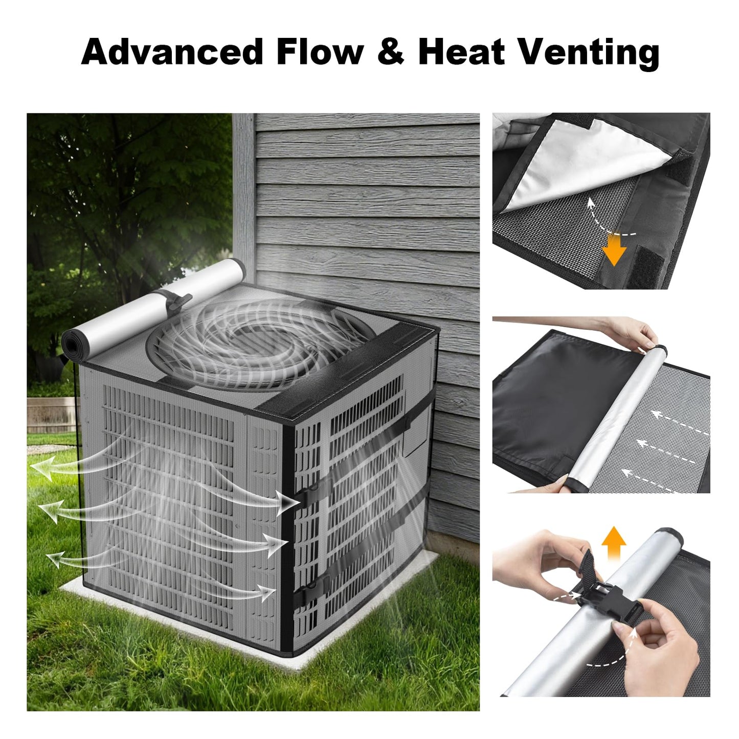 2 in 1 Air Conditioner Covers for Outside, 36"W x 36"D x 39"H Breathable Mesh AC Covers for Outside, Air Conditioner Cover with Waterproof Top AC Cover for Outside Unit for All Seasons, Black