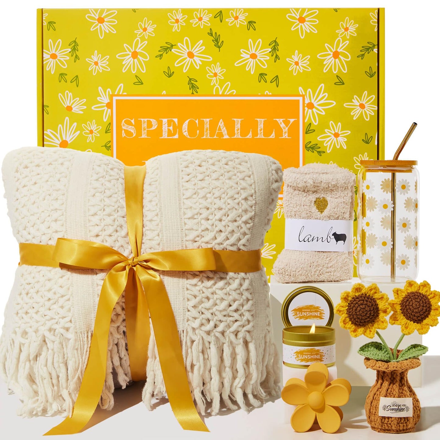 Birthday Gifts for Women, Christmas Self Care Get Well Gifts Baskets for Women, Sending Sunshine Sunflower Care Package, Thinking of You Thank You Inspirational Gift for Friend, Mom, Sister, Wife