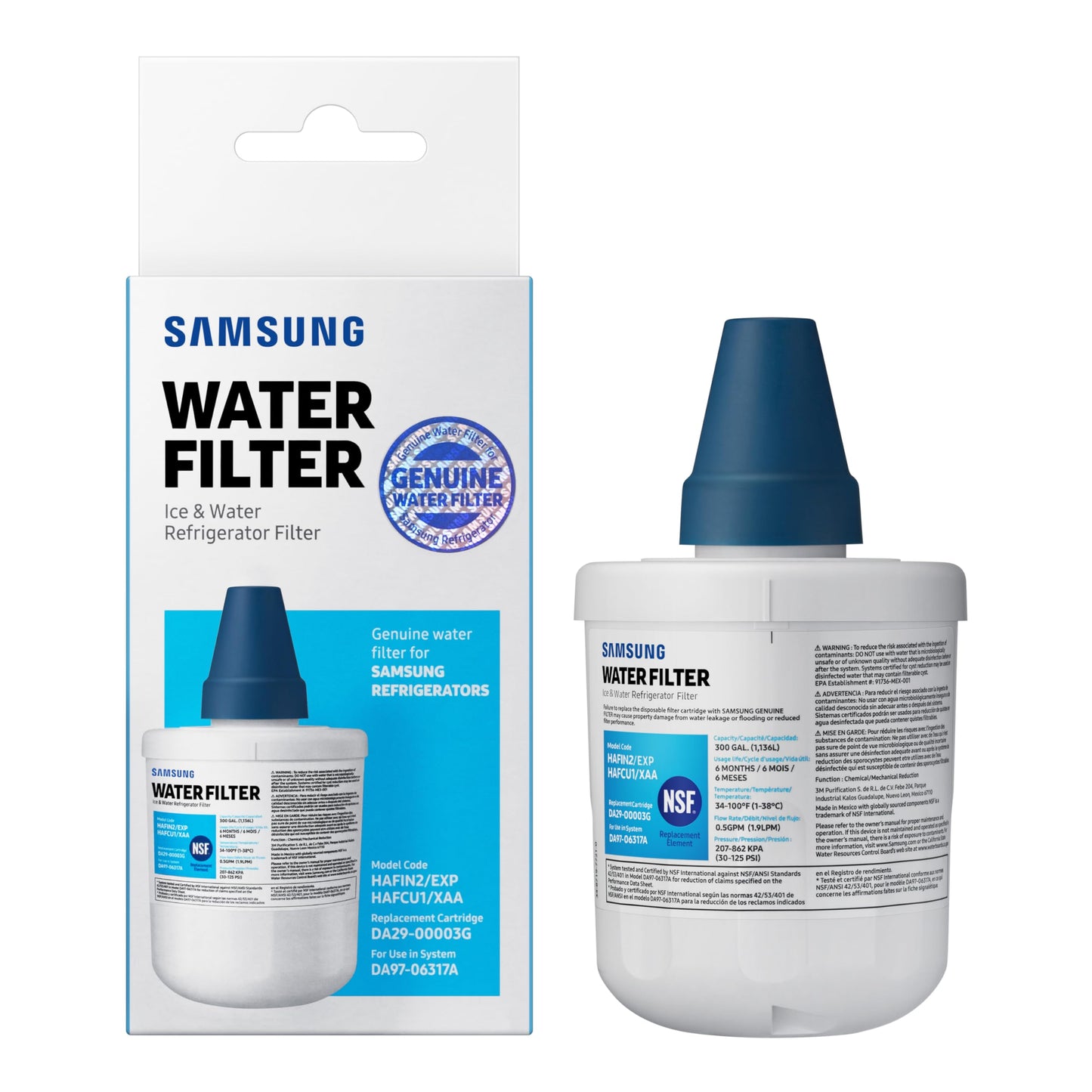 Samsung HAFCU1/XAA Genuine Refrigerator Water Filter, Reduces 99% of Harmful Contaminants for Clean, Clear Drinking Water, 6-Month Life, Easy Install, Pack of 1