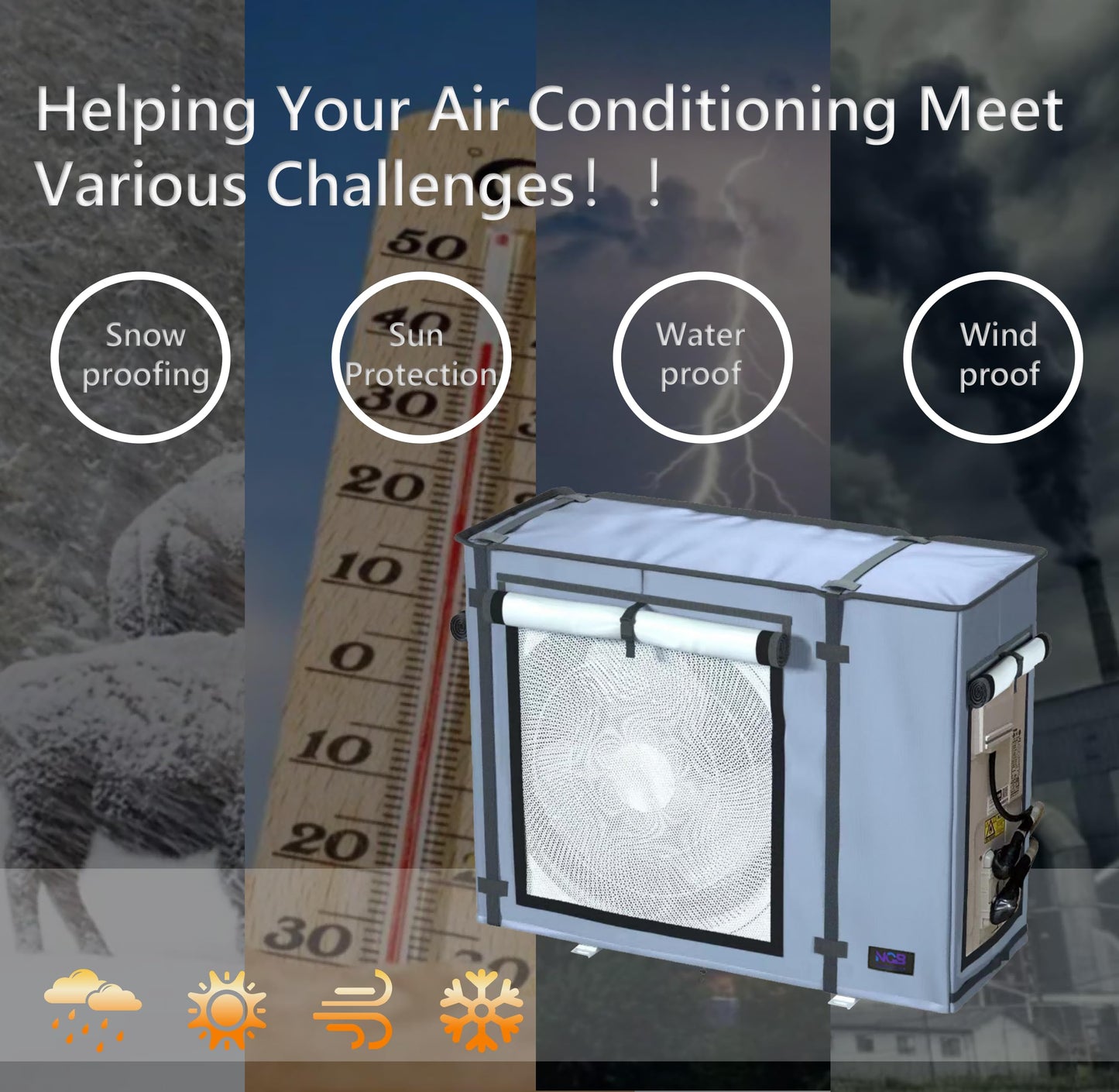 NGB Mini Split Cover for Air Conditioner Outdoor Units with 600D Waterproof Material, UV, Dust, Wind and Snow Resistant, Maximum Size 32.3Lx13.7Wx24H in, Can be Used While Running, Grey.