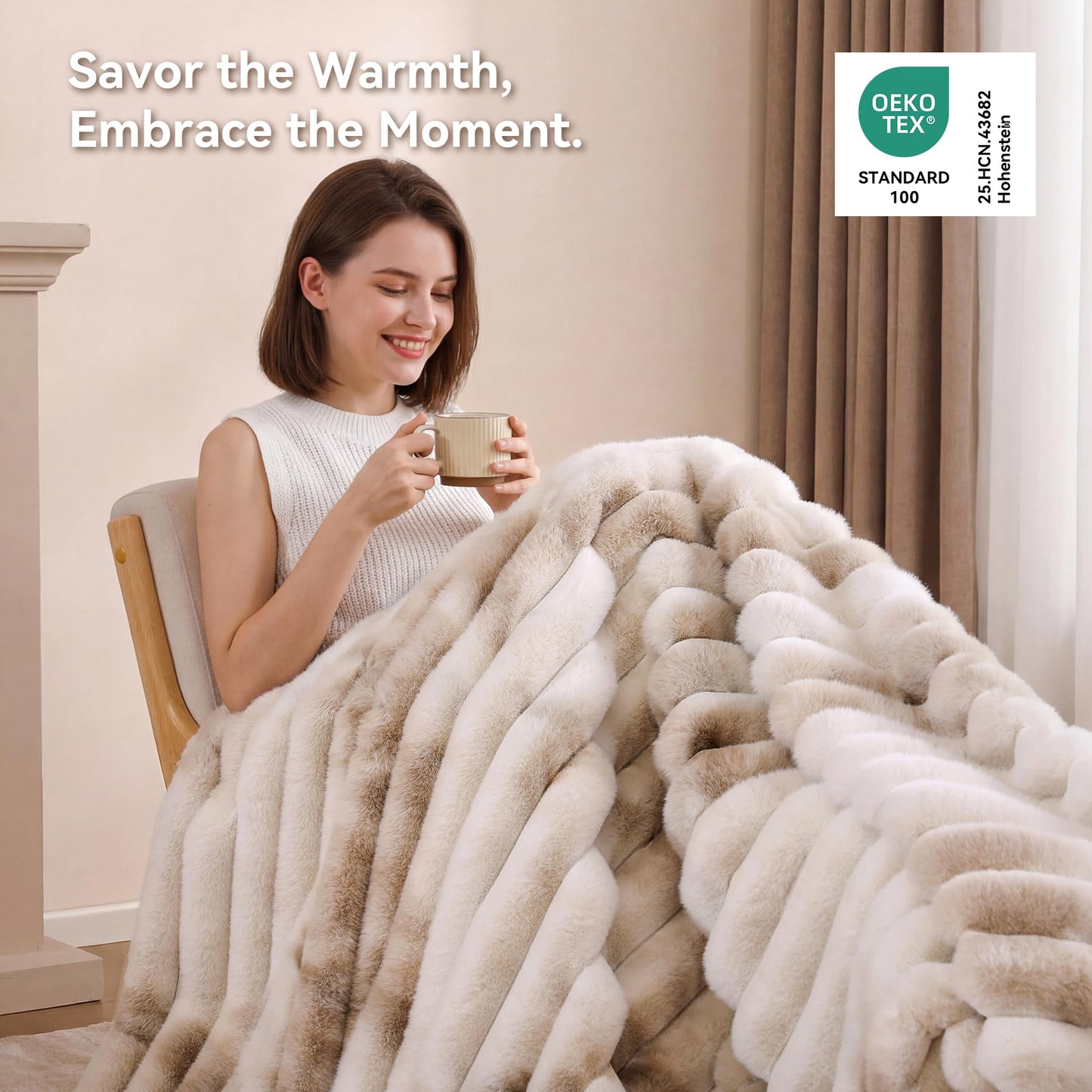 Smoofy Fluffy Faux Fur Throw Blanket - Super Soft Thick Plush Cozy Fuzzy Rabbit Fur, Luxury Warm Fleece Stripe Blanket for Couch, Sofa, Room Decor Gift for Women, Tie Dye Brown Throw, 50x60