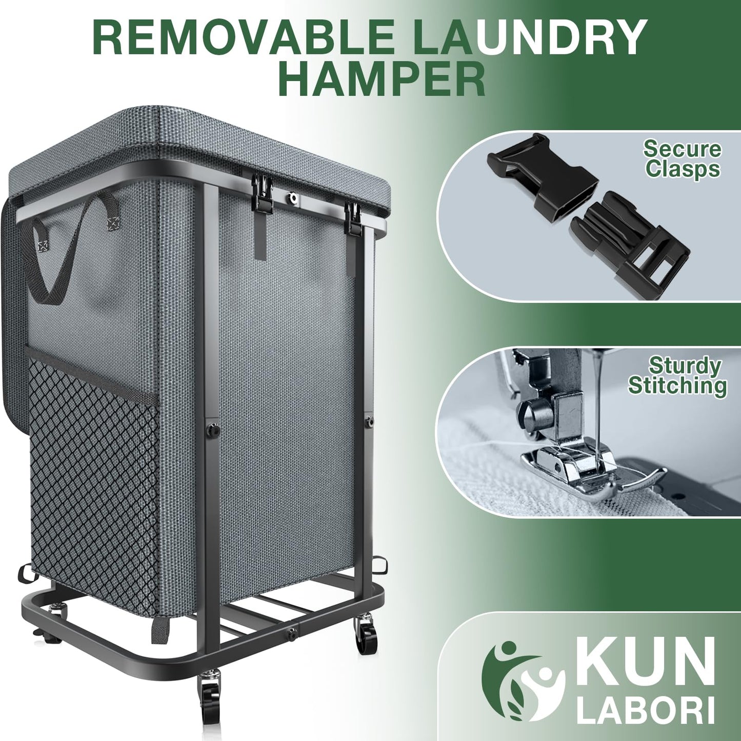 40 Gal(150L) High Grade Large Laundry Basket with Wheels, Rolling Laundry Hamper, Laundry Cart with Metal Frame and Removable Bag Design, Suitable for Laundry Room, Bedroom